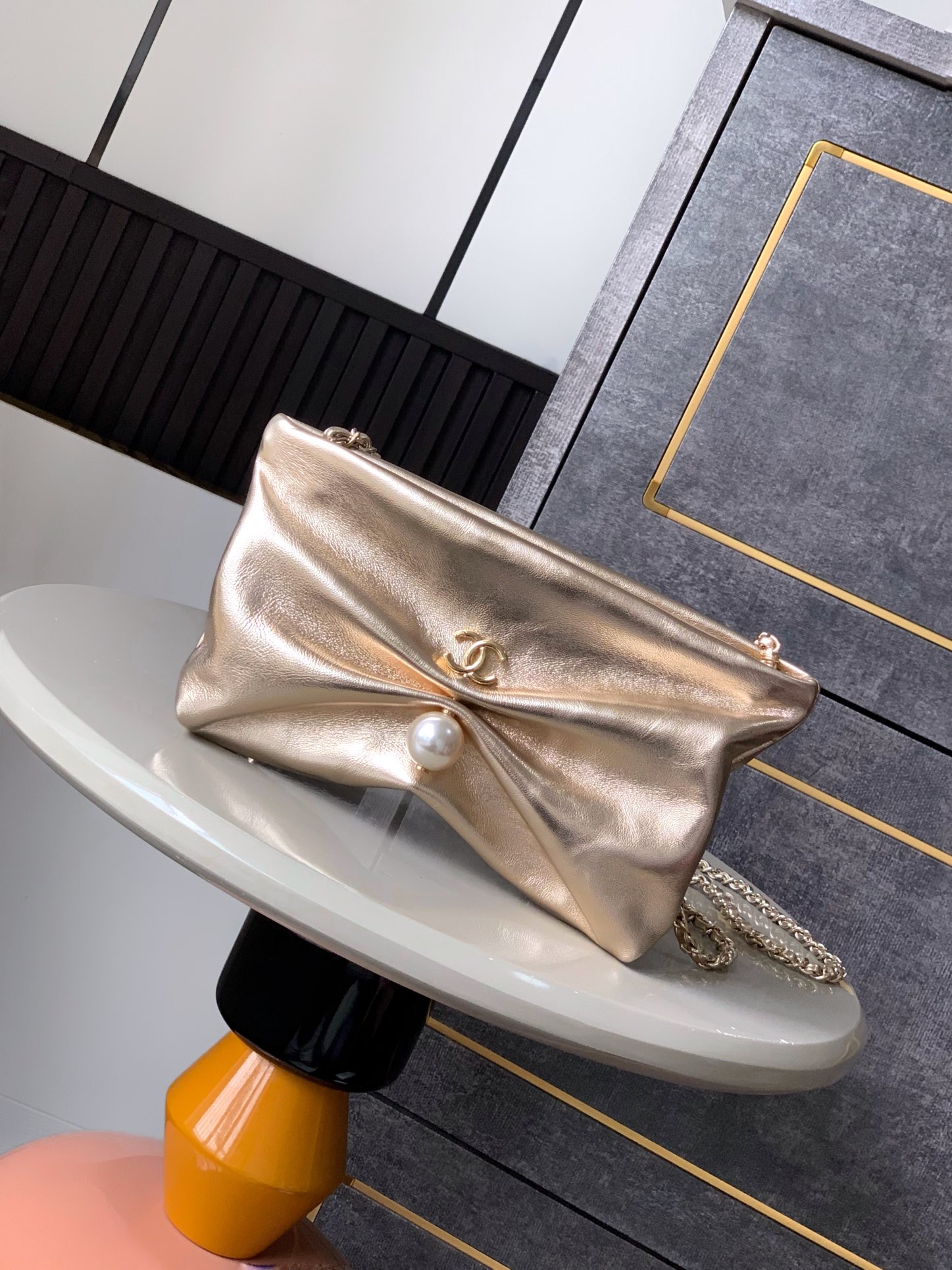 Ch@nel Clutch Bag with Chain Lambskin-14x24 x 5CM
