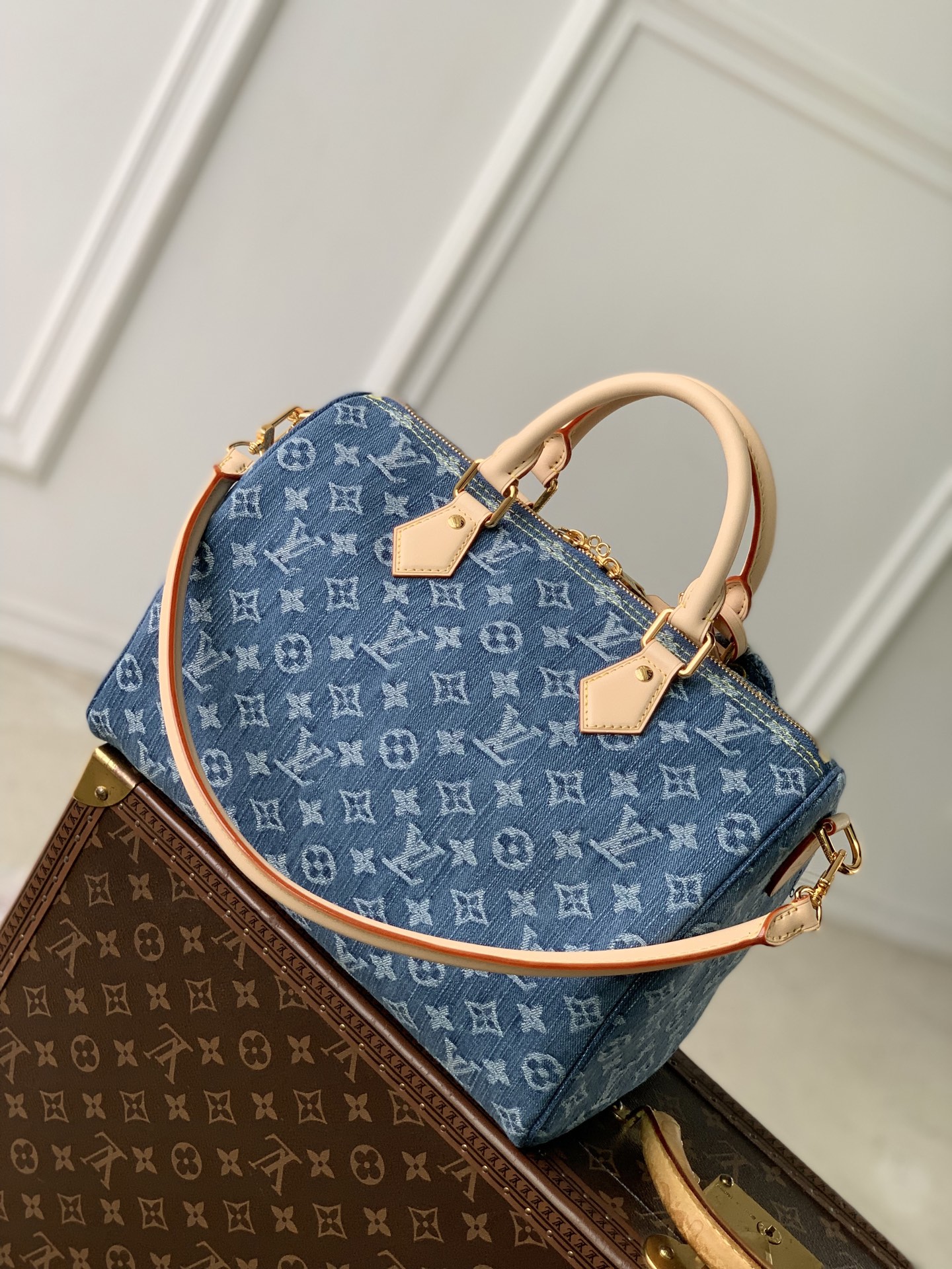 L0vis Vvtt0n Speedy Soft 30 Monogram Denim-21 x 17 x 30CM