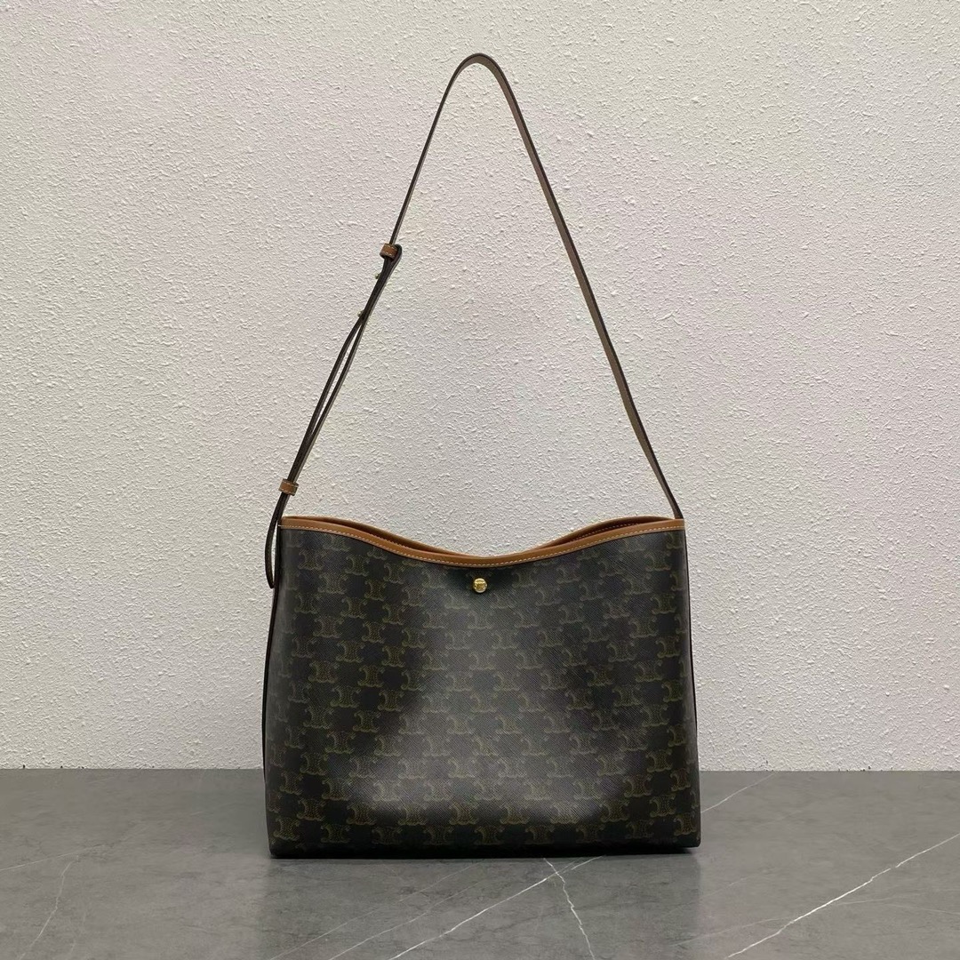 Ce*line Soft Shopper Bag in Triomphe Canvas and Calfskin-32x14x24CM