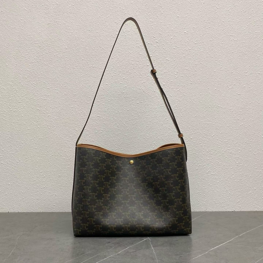 Ce*line Soft Shopper Bag in Triomphe Canvas and Calfskin-32x14x24CM