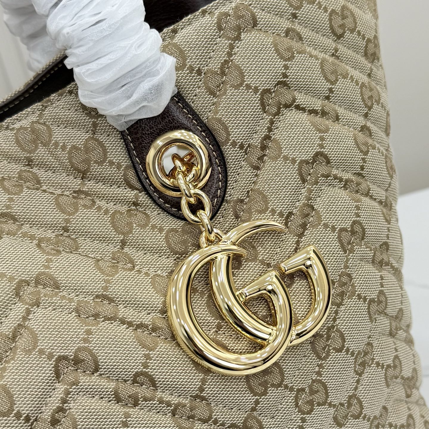 Gv*c* GG Marmont Large Tote Bag in Sand And Brown GG Canvas-30*23*18CM