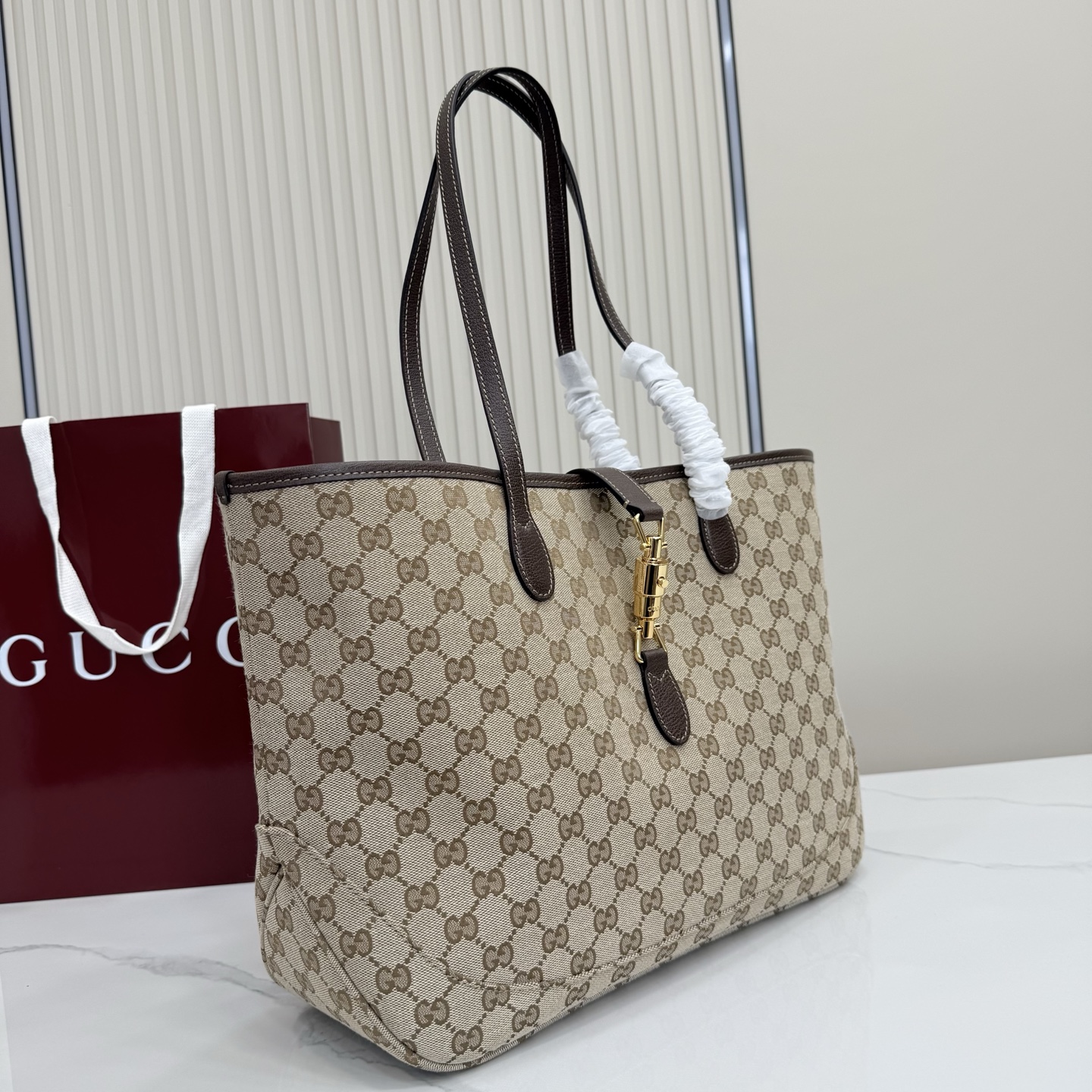 Guc*ci Jackie Medium Tote Bag In Black Leather-45*28*12CM