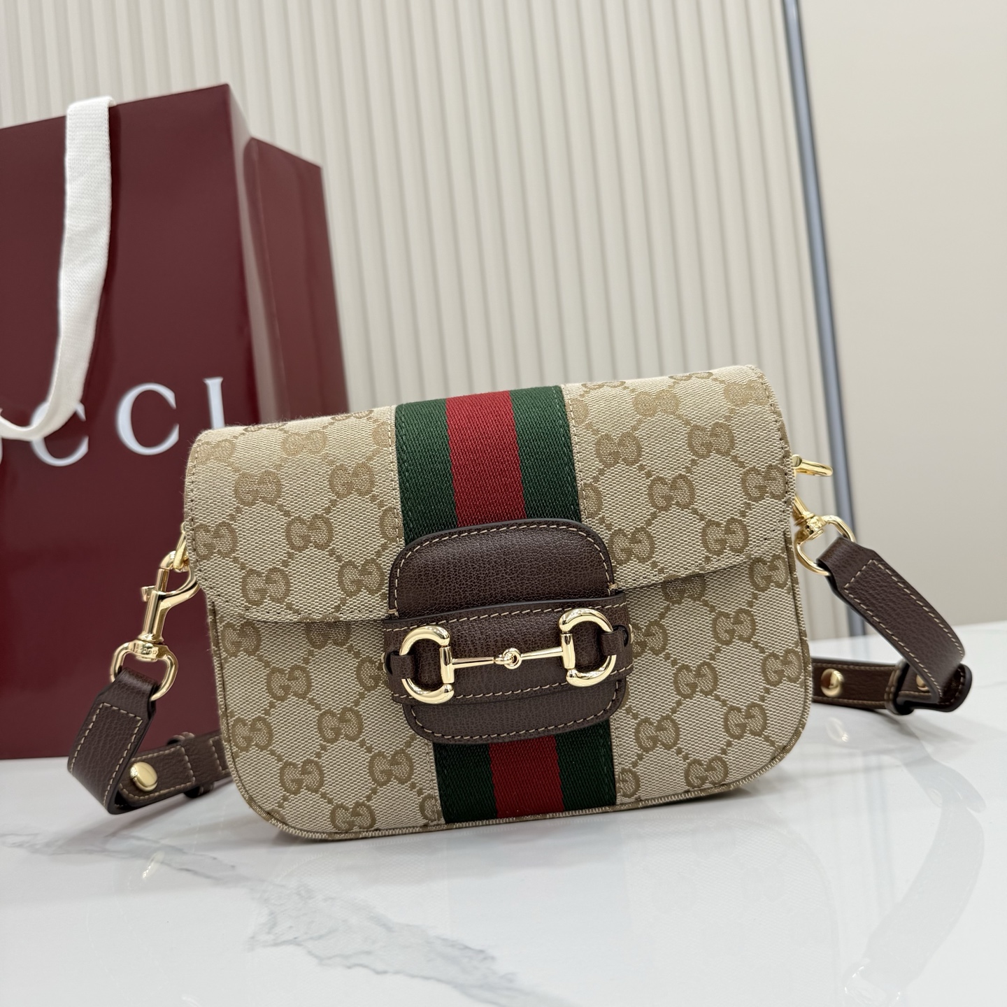 Gvc*1 Ophidia Small Shoulder Bag In Beige And Brown GG Fabric-21*14.5*5.6CM