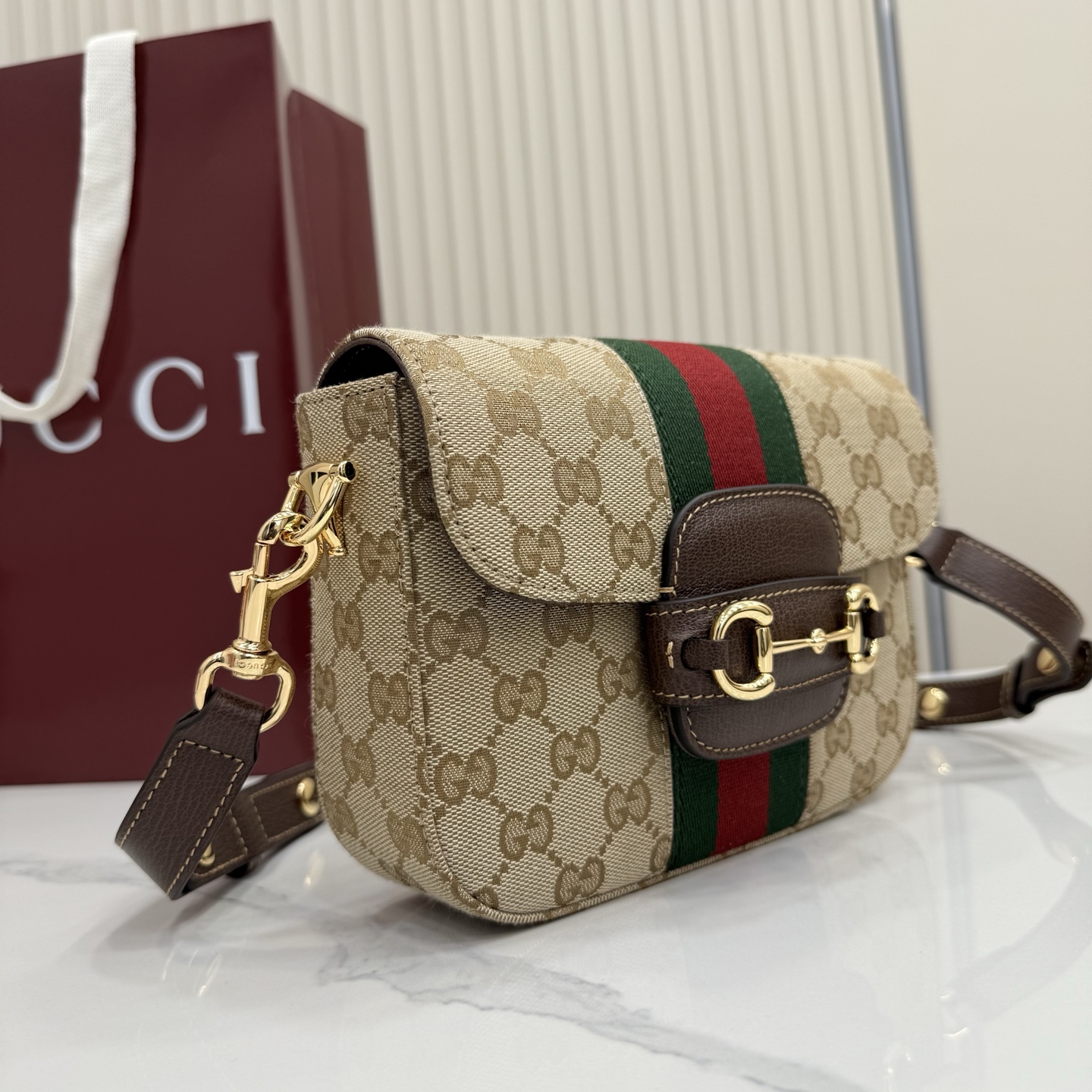 Gvc*1 Ophidia Small Shoulder Bag In Beige And Brown GG Fabric-21*14.5*5.6CM