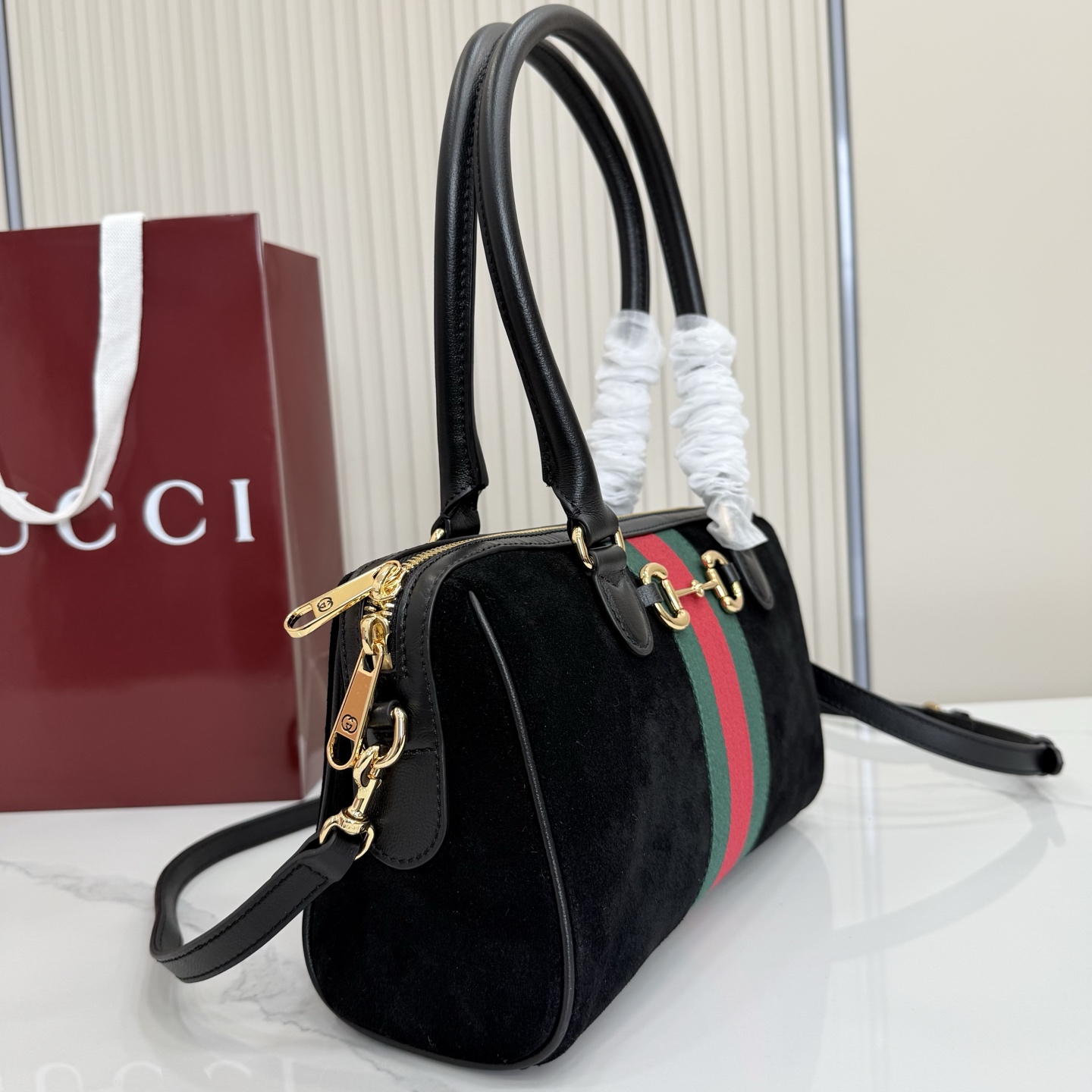 Gvc*1 Borsetto Medium Soston Bag In Black Suede-28*15*10CM