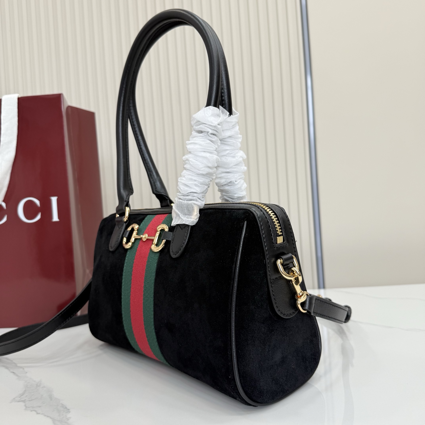 Gvc*1 Borsetto Medium Soston Bag In Black Suede-28*15*10CM