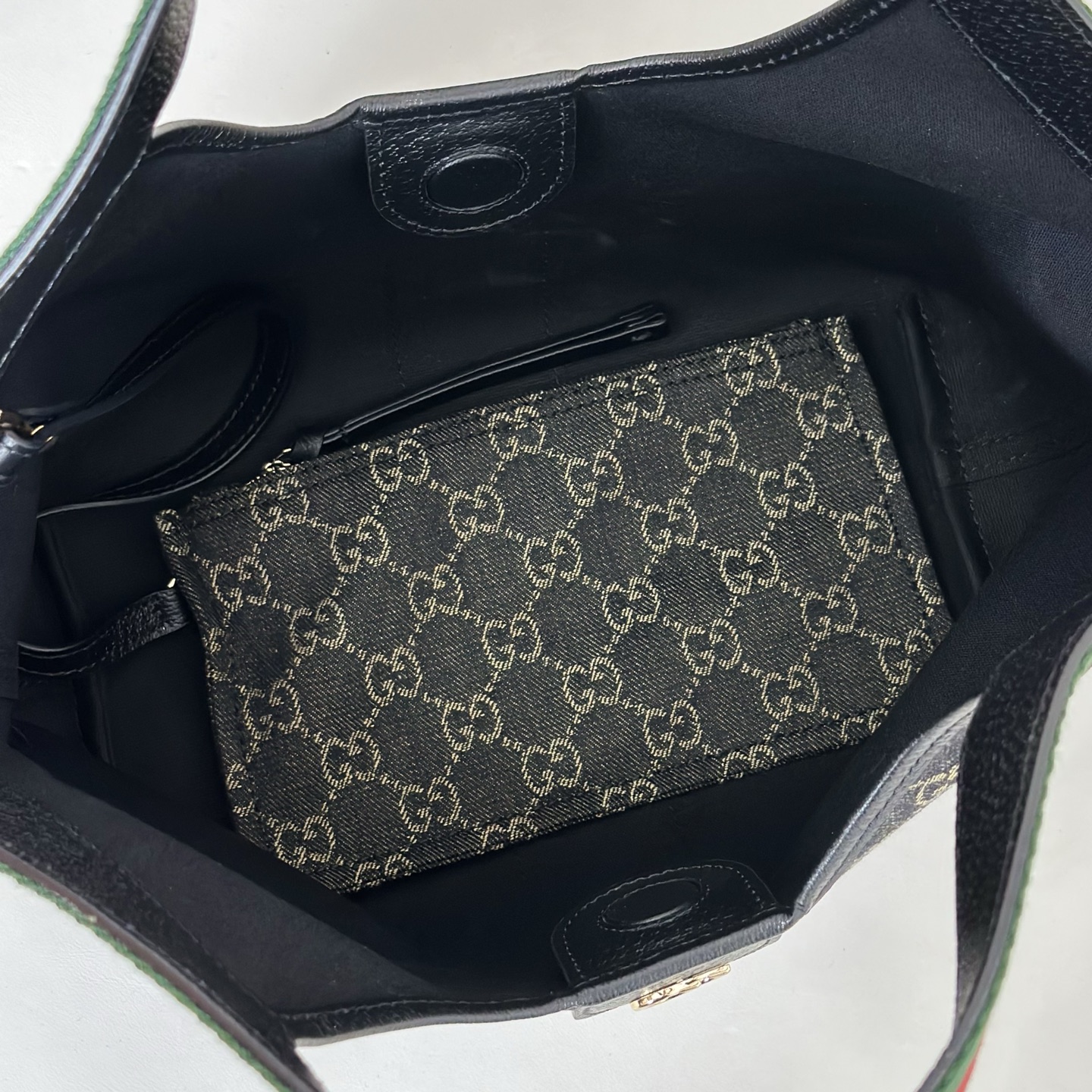 Gv*c*i Denim GG Monogram Web Small Giglio Tote Black-25*20*15CM