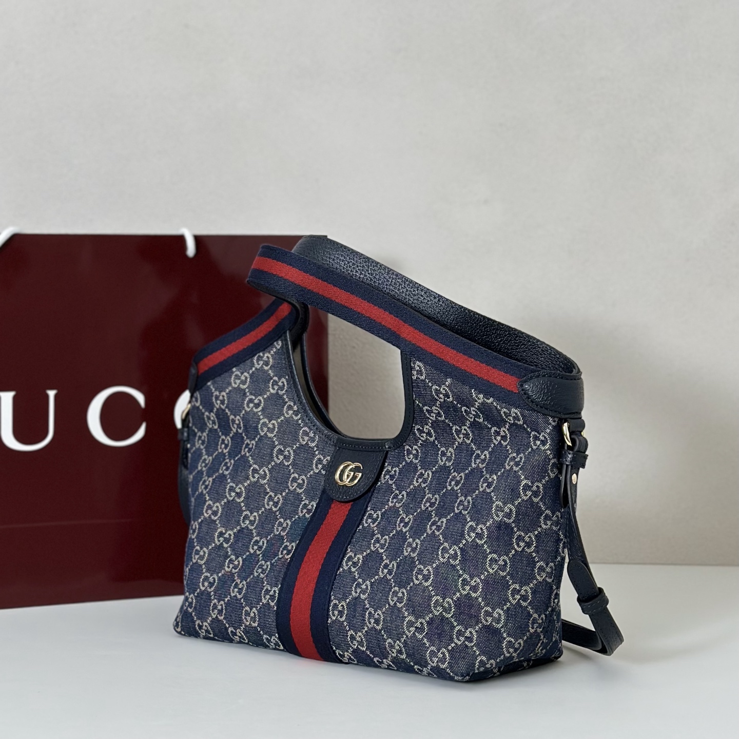 Gvc*1 Giglio Small Tote Bag in Blue and White GG Denim-25*20*15CM