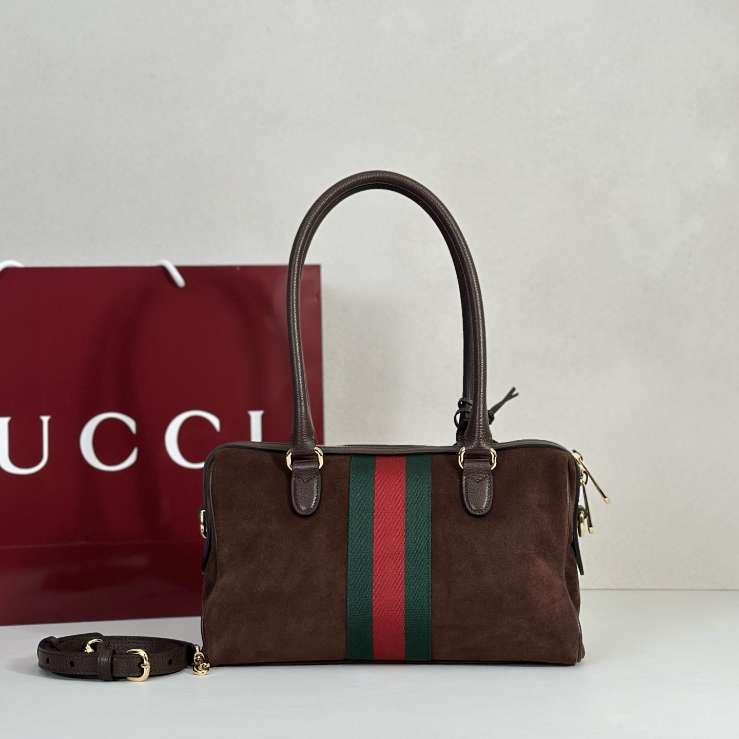 Gvc*1 Borsetto Medium Soston Bag In Dark Brown Suede-28*15*10CM
