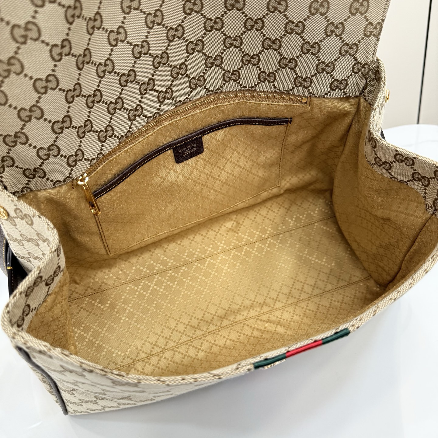 Gv*c* Paparazzo Large Top Handle Bag In Sand And Brown GG Canvas-37*29*13CM
