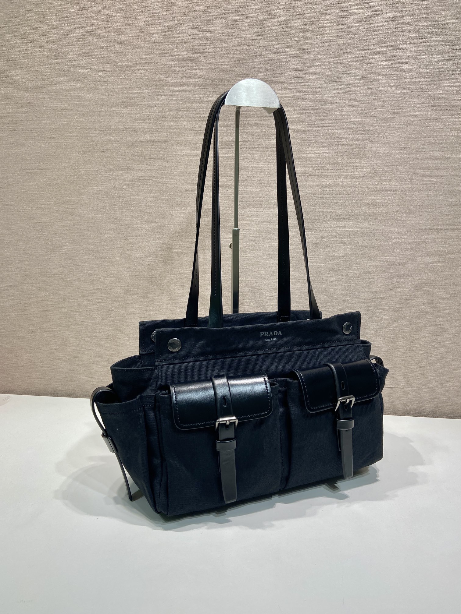 Pra*a Black Pra*a Route Medium Leather Tote Bag-1BG645-30*22*15CM