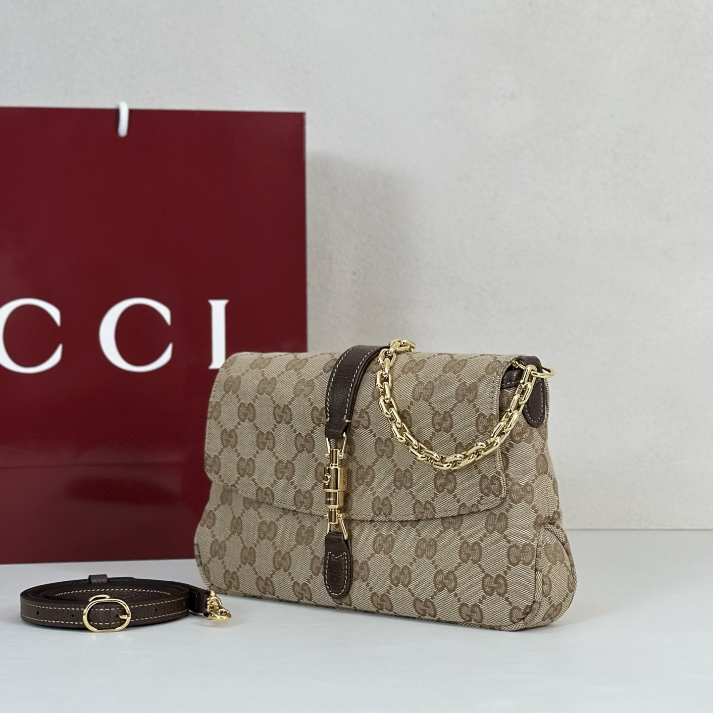 Guc*ci Aperitivo Medium Shoulder Bag In Sand And Brown GG-16*14.5*3.5CM