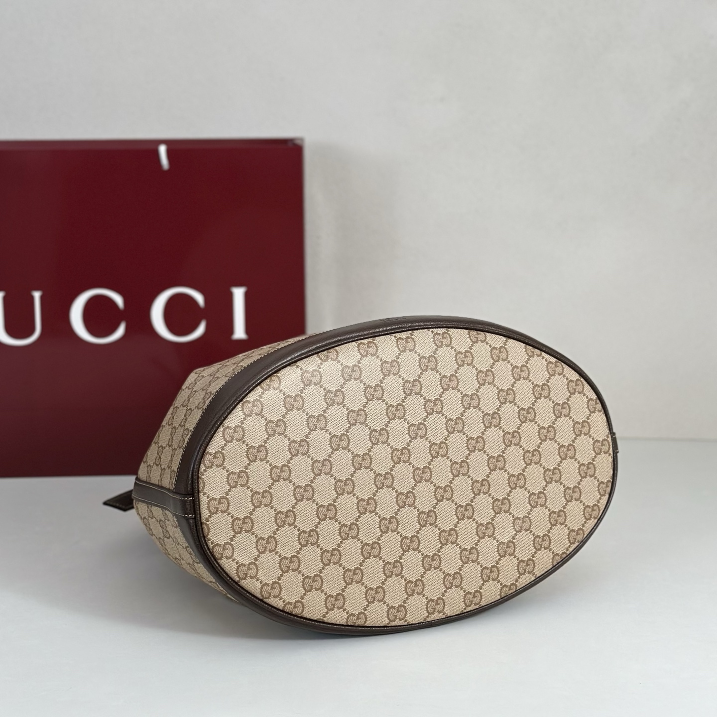 Guc*ci Venice Large Bucket Bag In Sand And Brown GG Canvas-33*31*21.6CM
