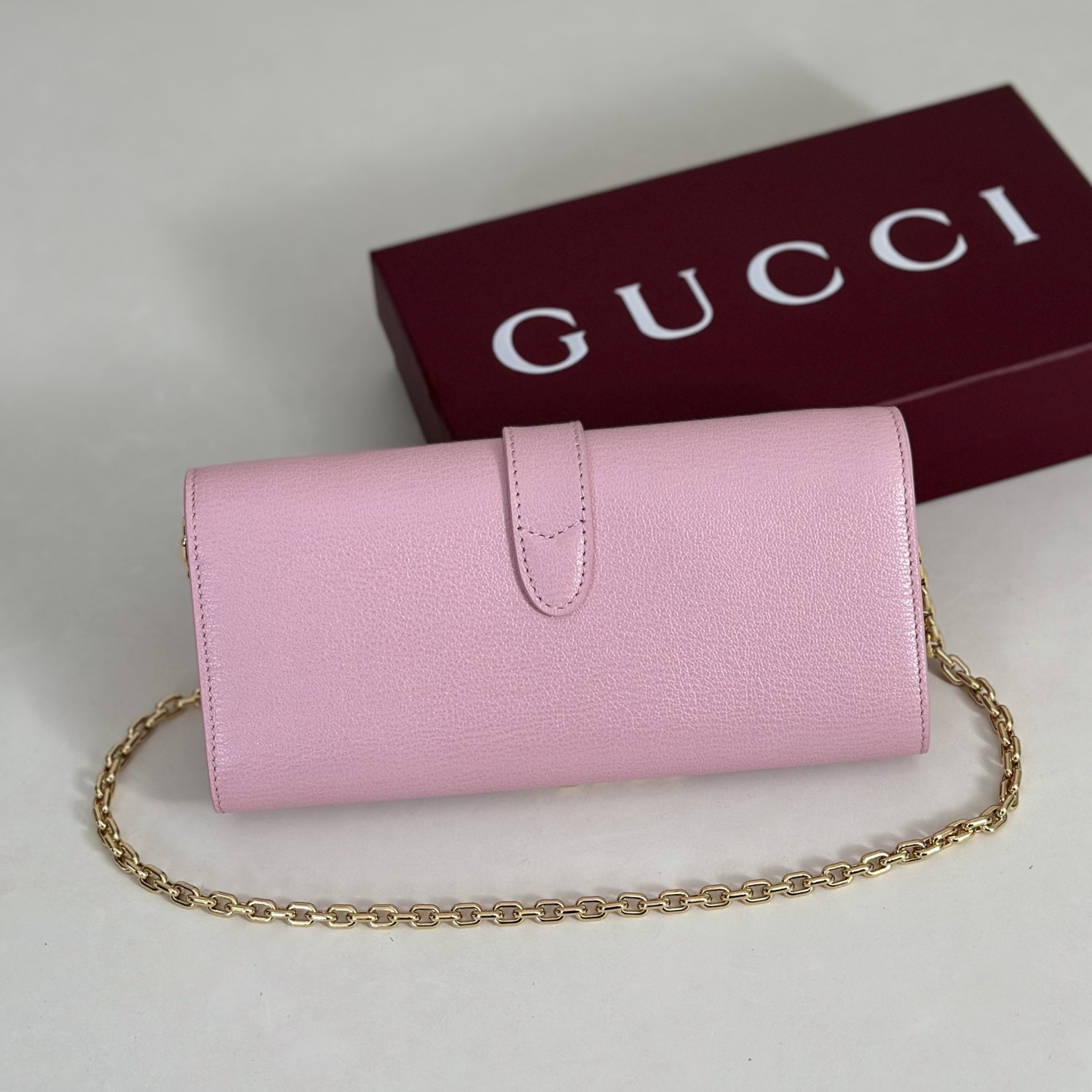 Guc*ci Jackie Wallet On Chain In Pink Leather-24*4*15CM