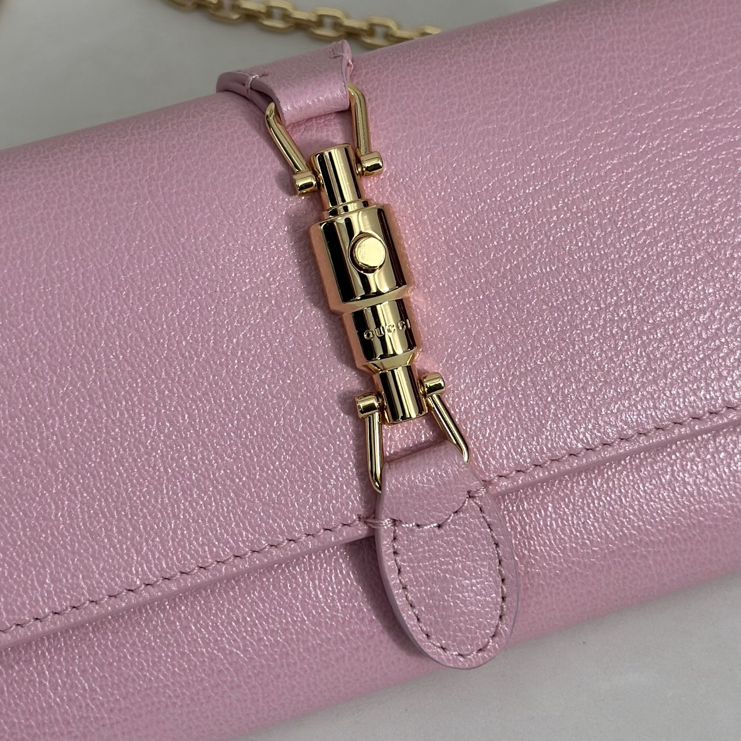 Guc*ci Jackie Wallet On Chain In Pink Leather-24*4*15CM