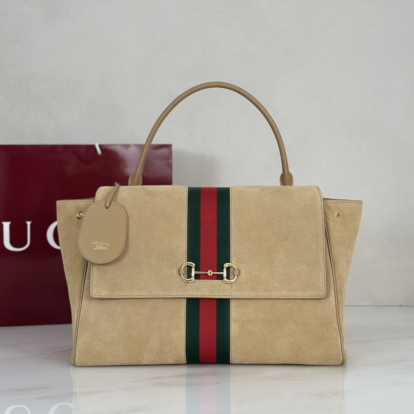 Gvc*1 Paparazzo Medium Top Handle Bag In Sand Suede-37*29*13CM