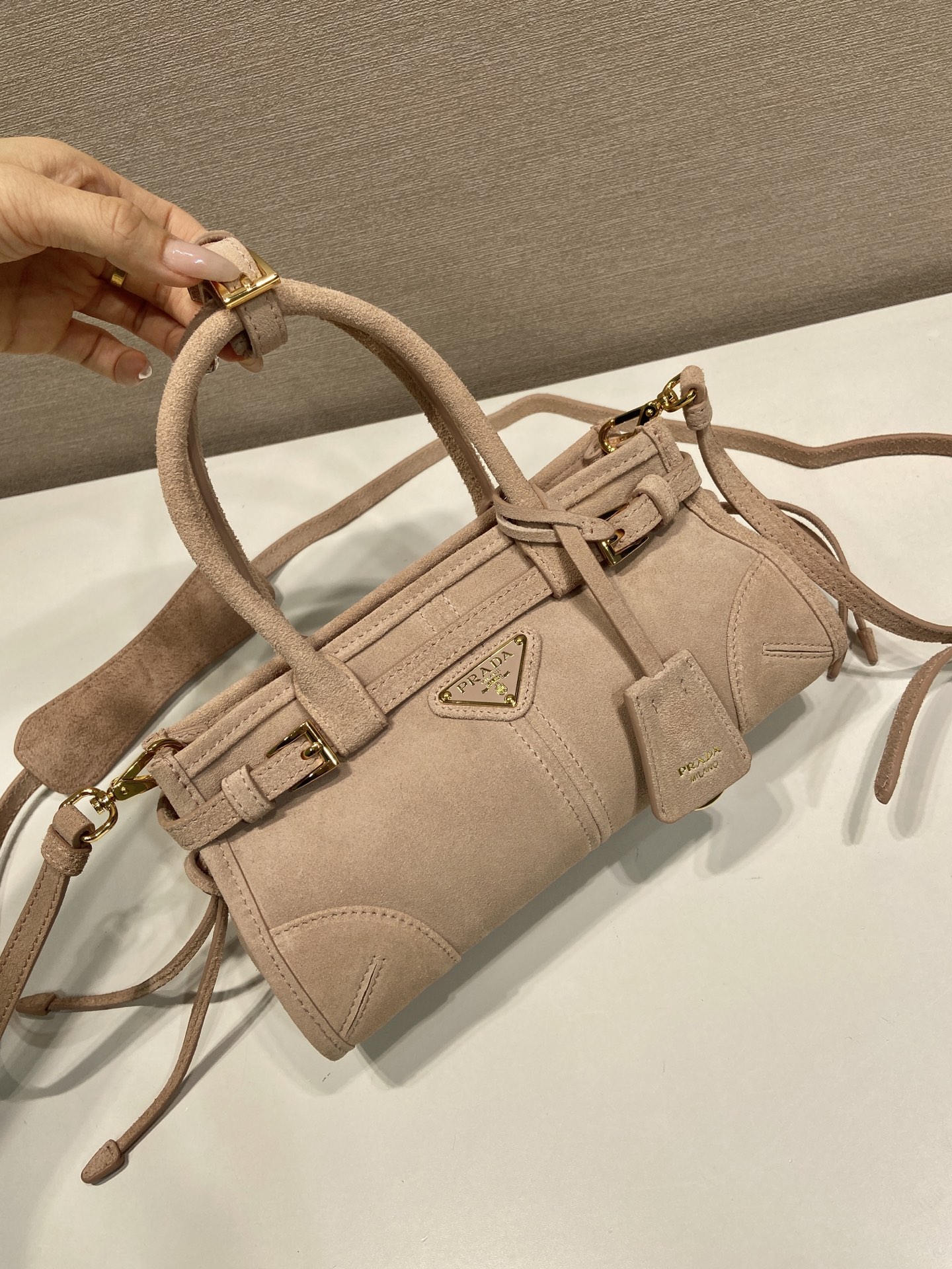 Pra*a Bonnie Suede Handbag-23.5*12*9CM