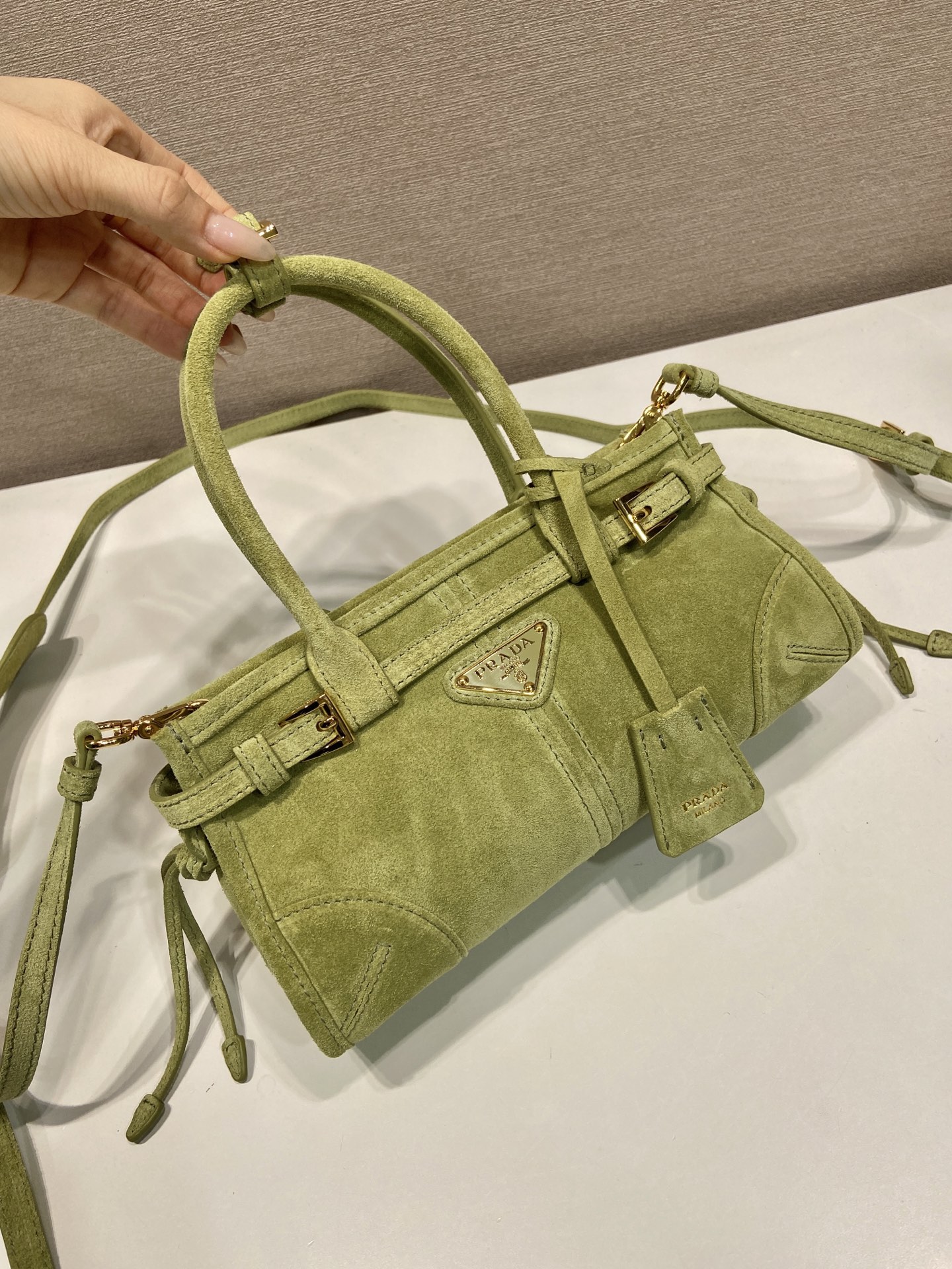 Pra*a Bonnie Suede Handbag-23.5*12*9CM