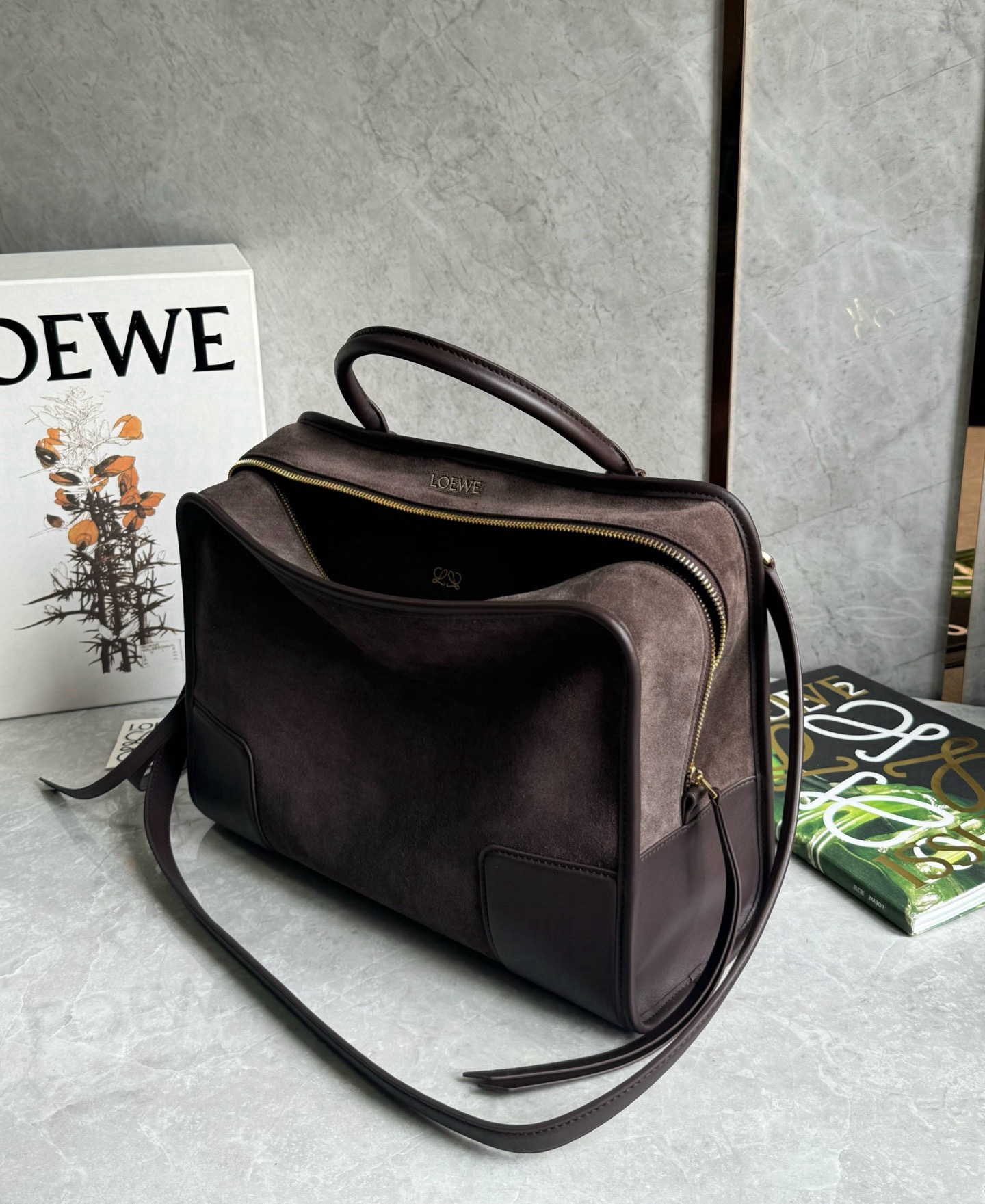 L0ew* Amazone Large Suede Top Handle Bag-34.5*27*14CM