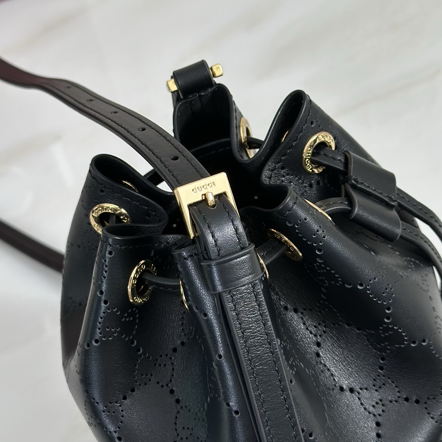 G*ucci Venice Small Bucket Bag In Black GG Leather-15.5*19.5*10.5CM