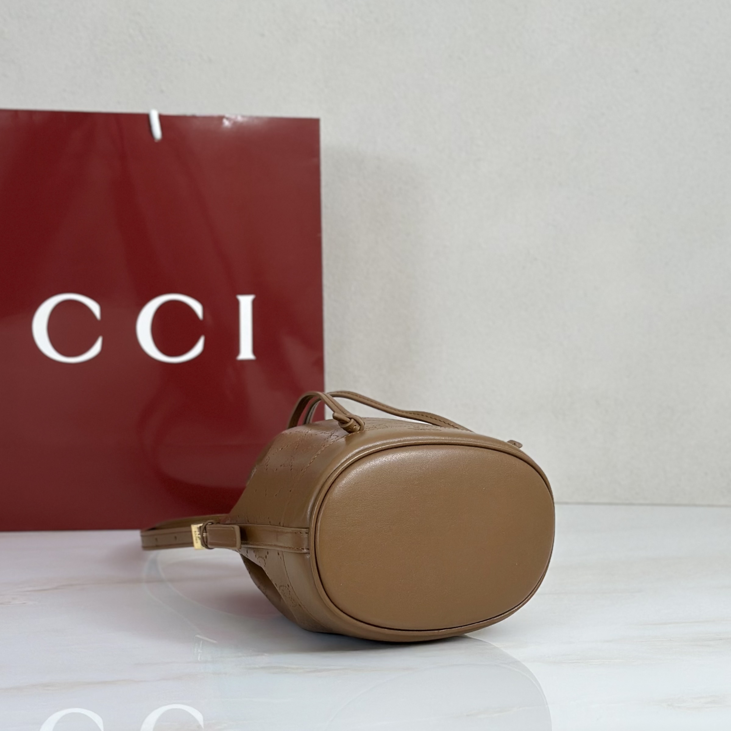 G*ucci Venice Small Bucket Bag In Brown GG Leather-15.5*19.5*10.5CM