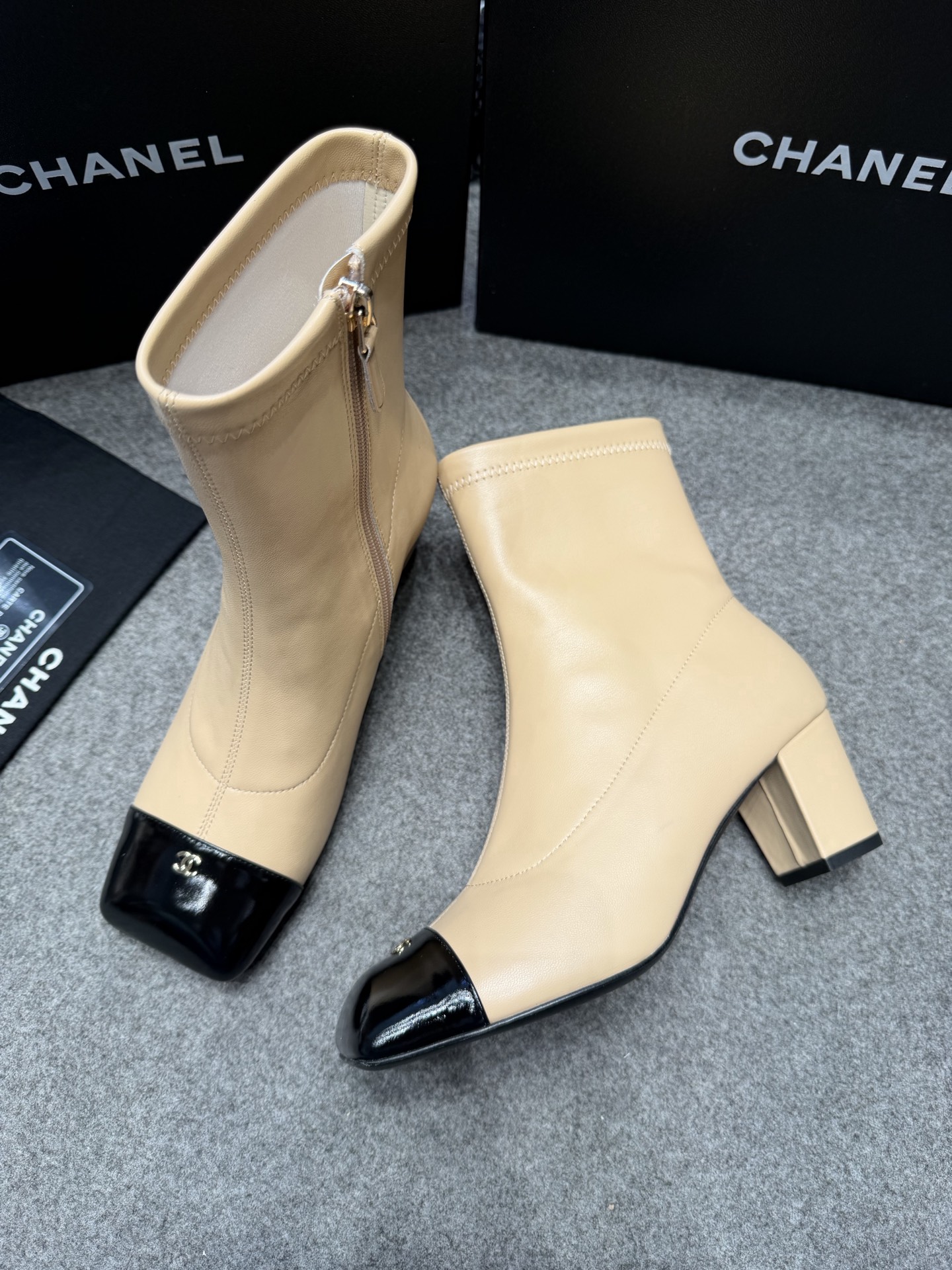 Ch@nel Stretch Lambskin Patent Boots
