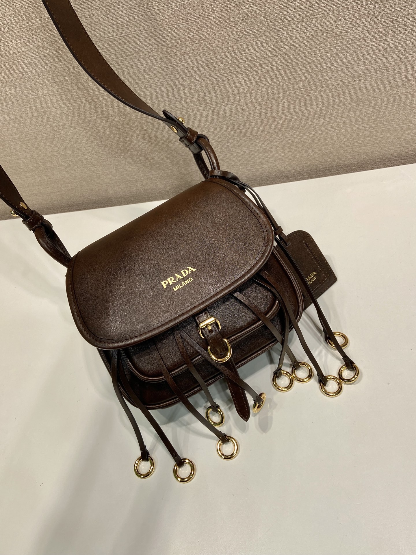 Pra*a Corsaire Aged Shoulder Bag-19.5*16.5*6CM