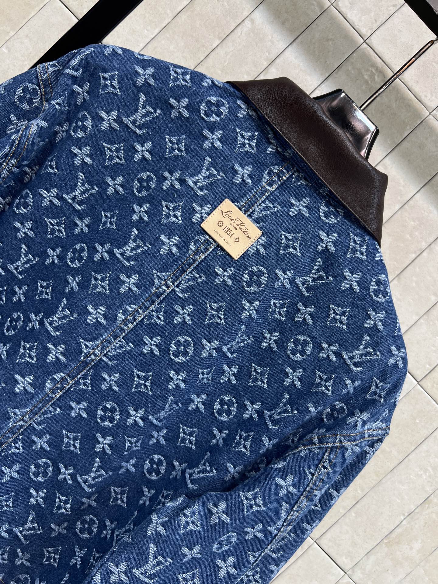 L*V Denim Jacket with Leather Collar & Panels