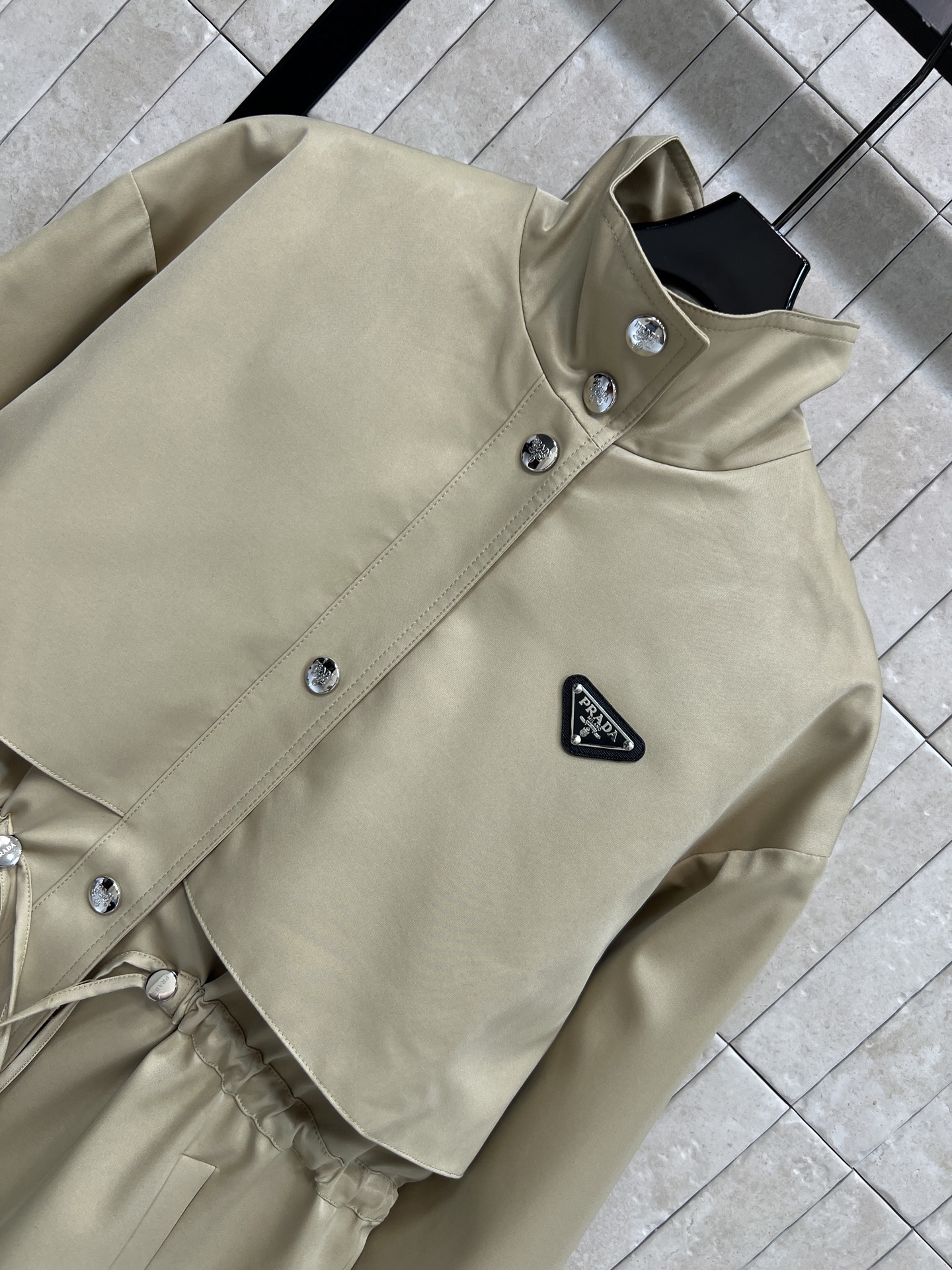 Prad* Khaki Stand-Collar Trench Coat