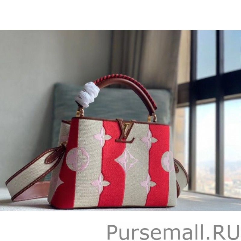 Capucines BB Bag In Striped Canvas M57734