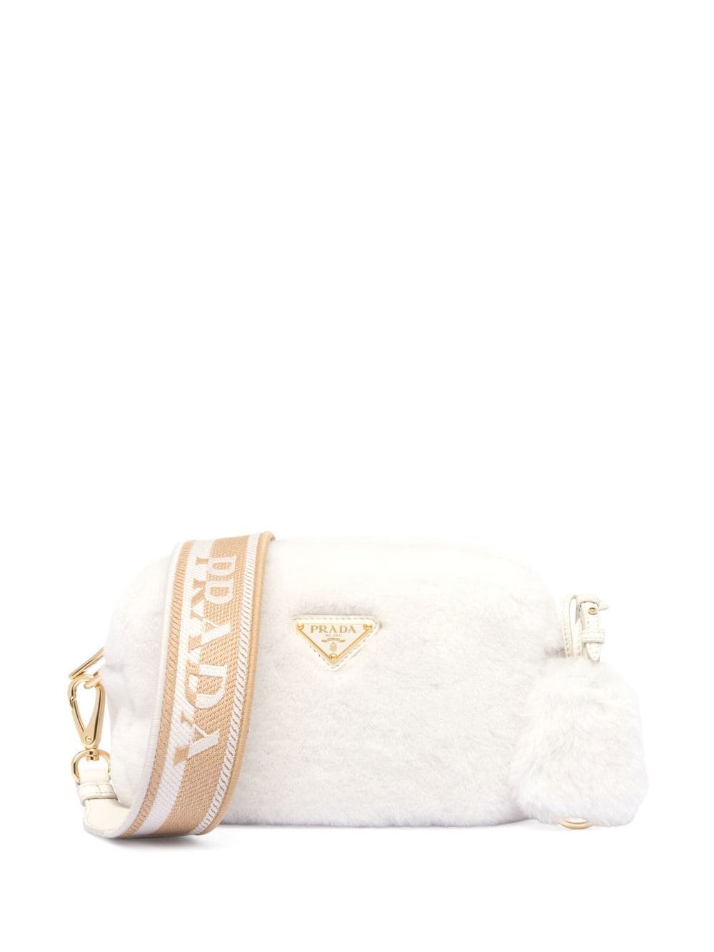 Pra*a triangle-plaque shearling shoulder bag