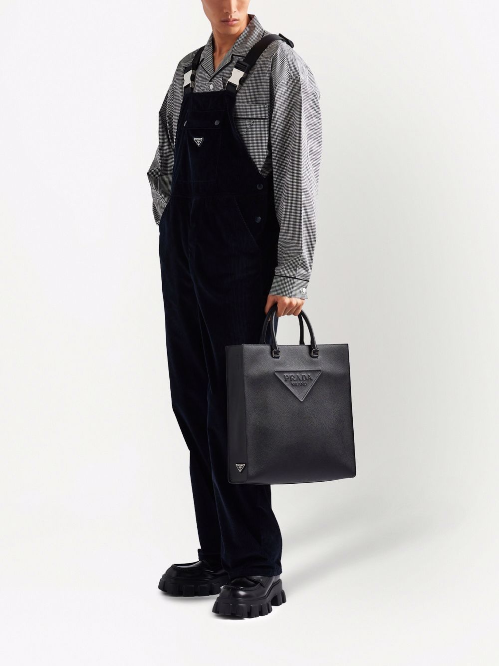 Pra*a logo-embossed saffiano leather tote