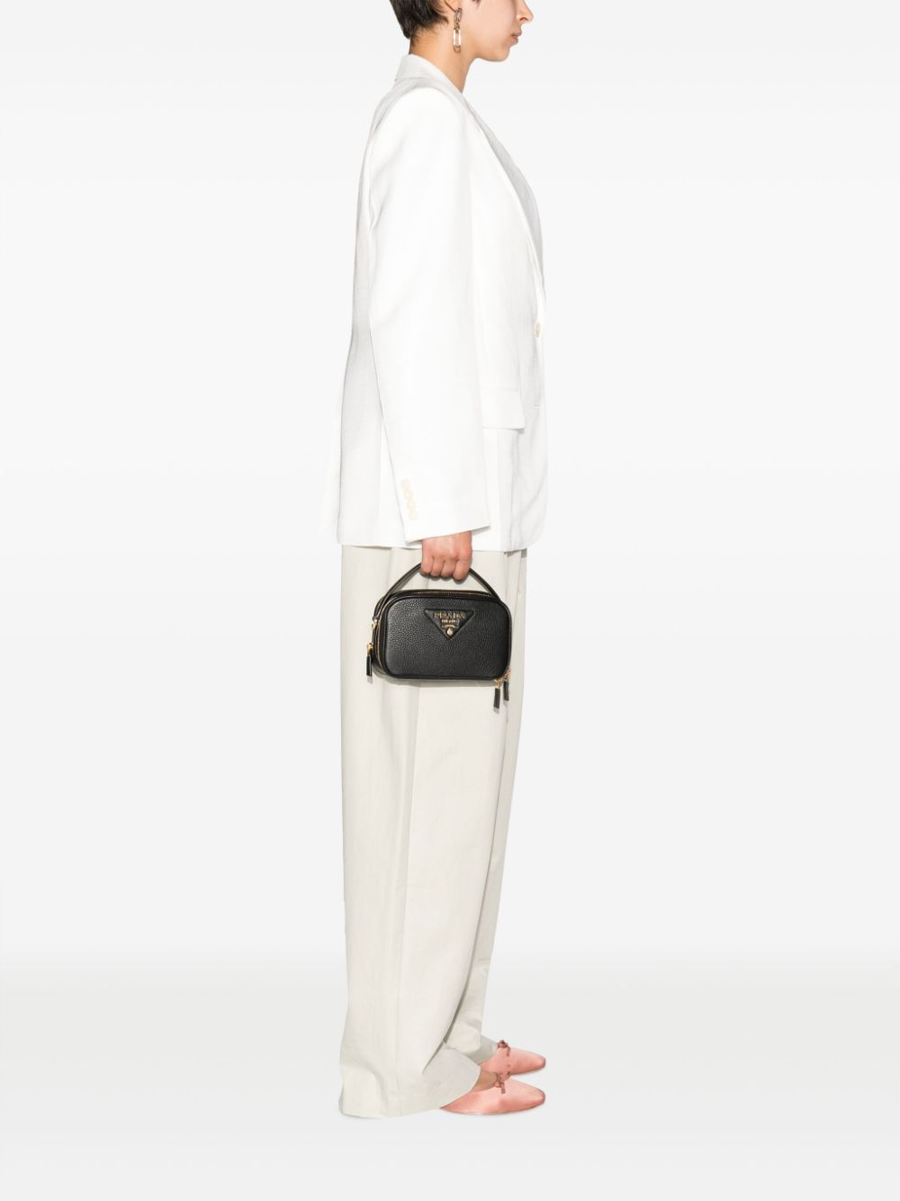Pra*a triangle-logo leather tote bag