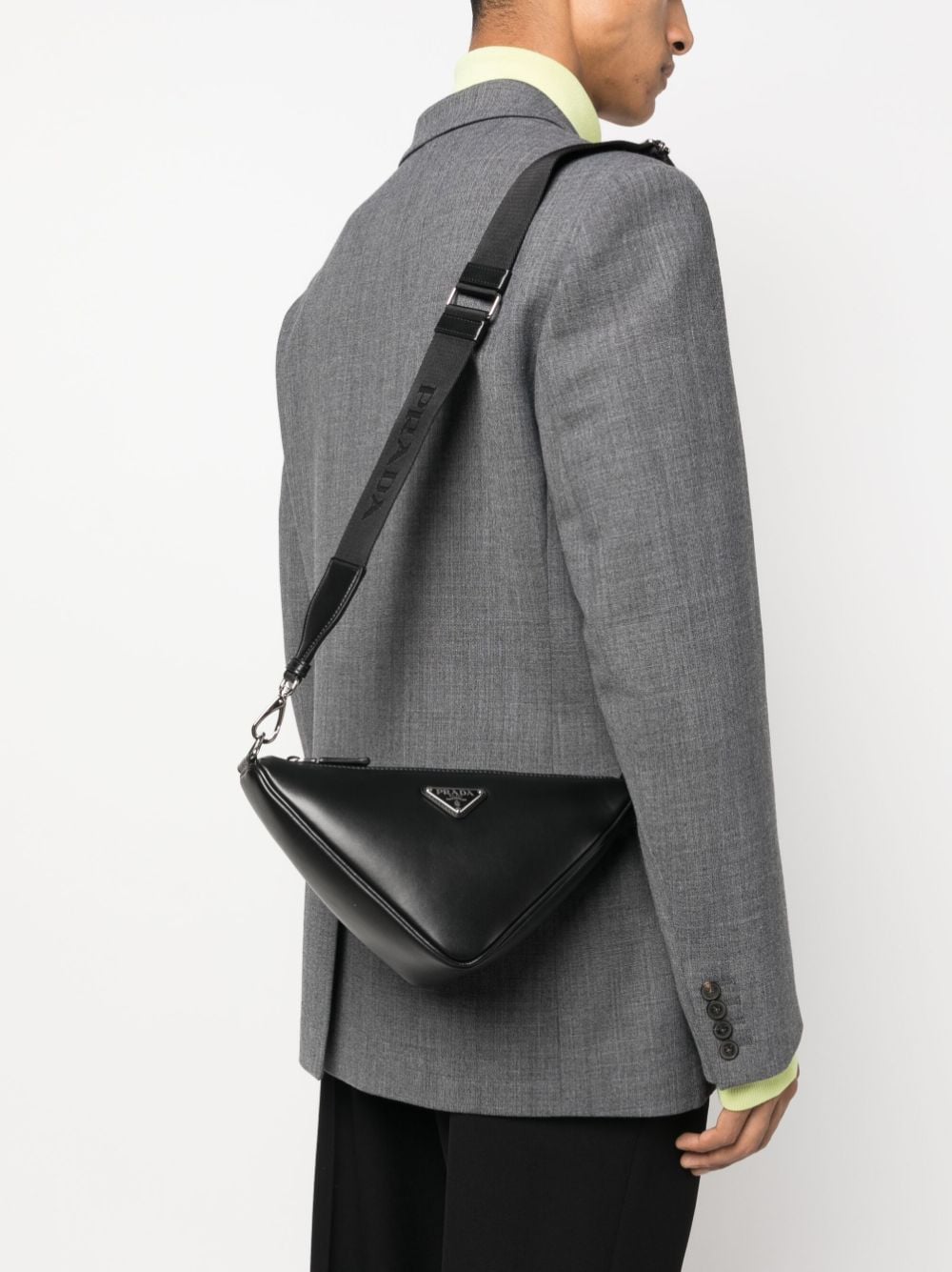 Pra*a triangle logo plaque crossbody bag