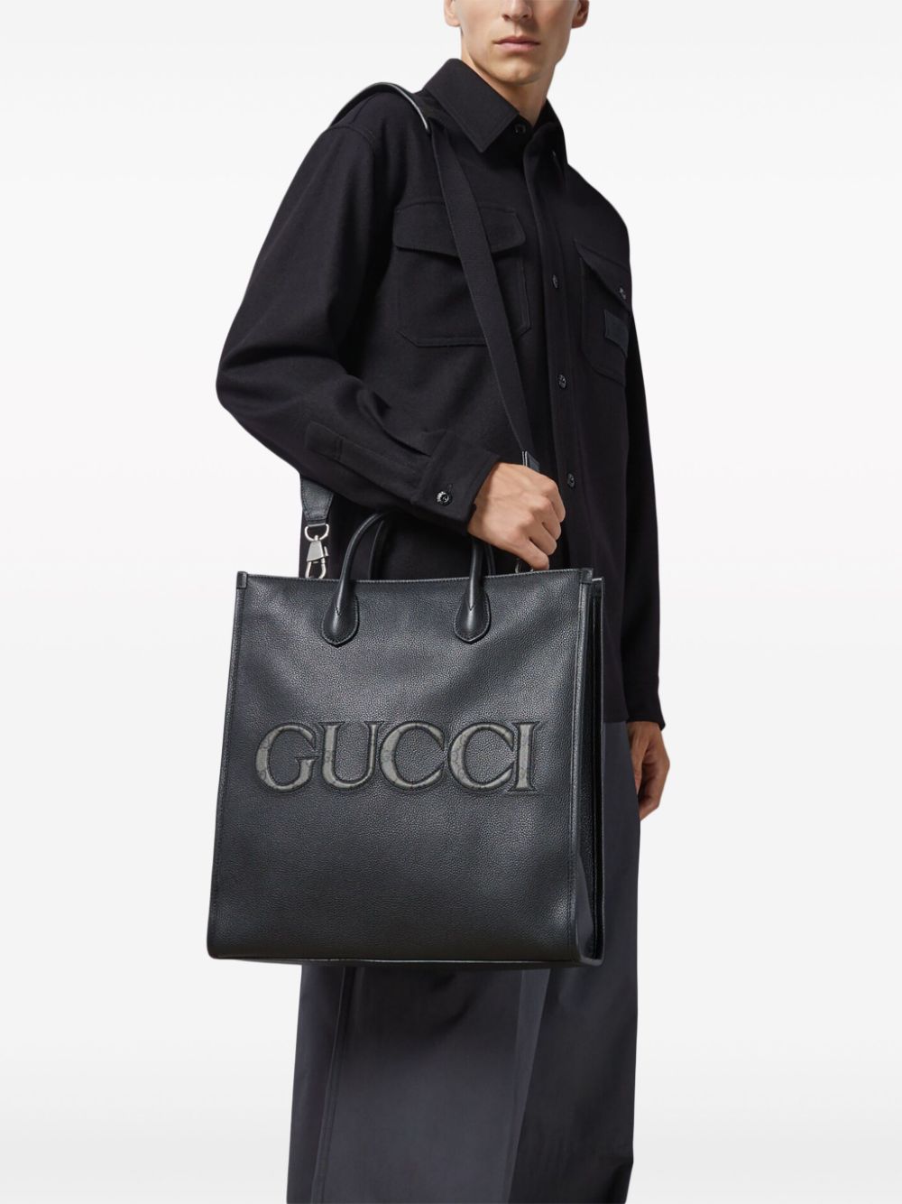 G*u*i logo-embossed leather tote bag