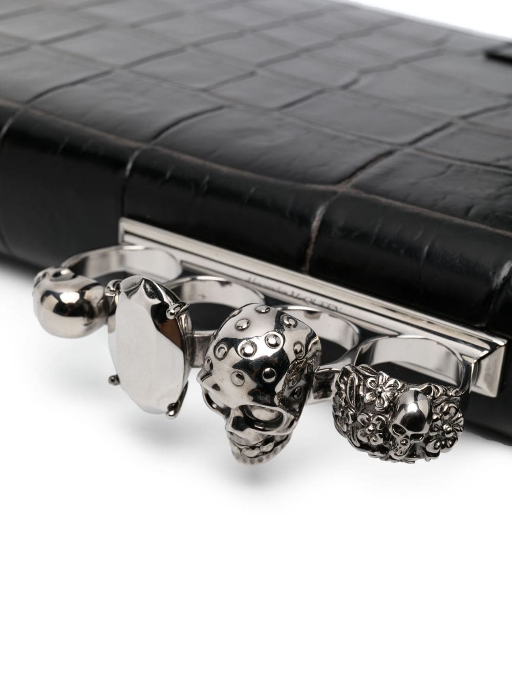 Alexander McQueen Four Ring crocodile-effect clutch bag