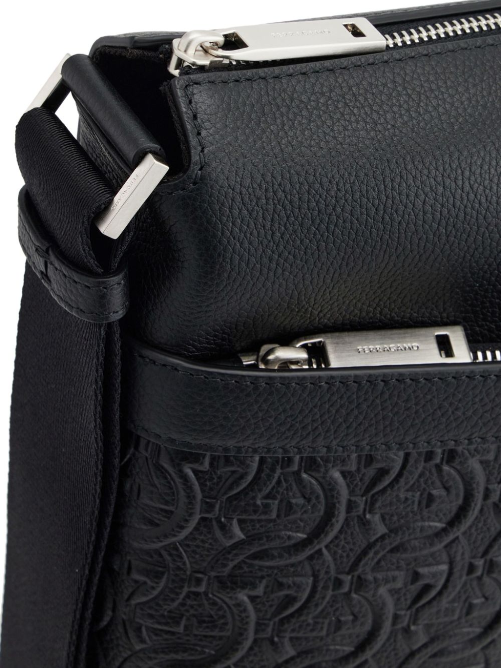 Ferragamo Gancini-embossed leather messenger bag
