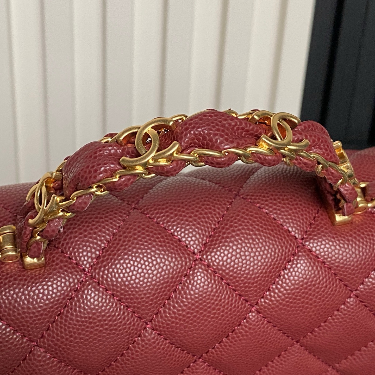 Ch**el FLAP BAG WITH TOP HANDLE 19.5x12x6.5cm