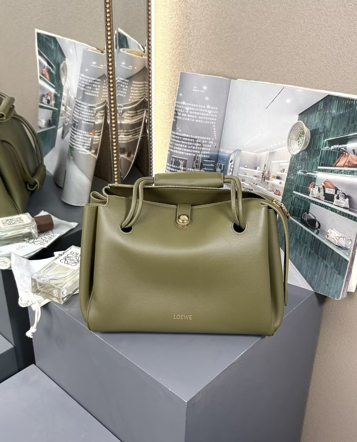 L0ew* Medium Madrid bag in S*pple calfskin 28.5x11x23cm