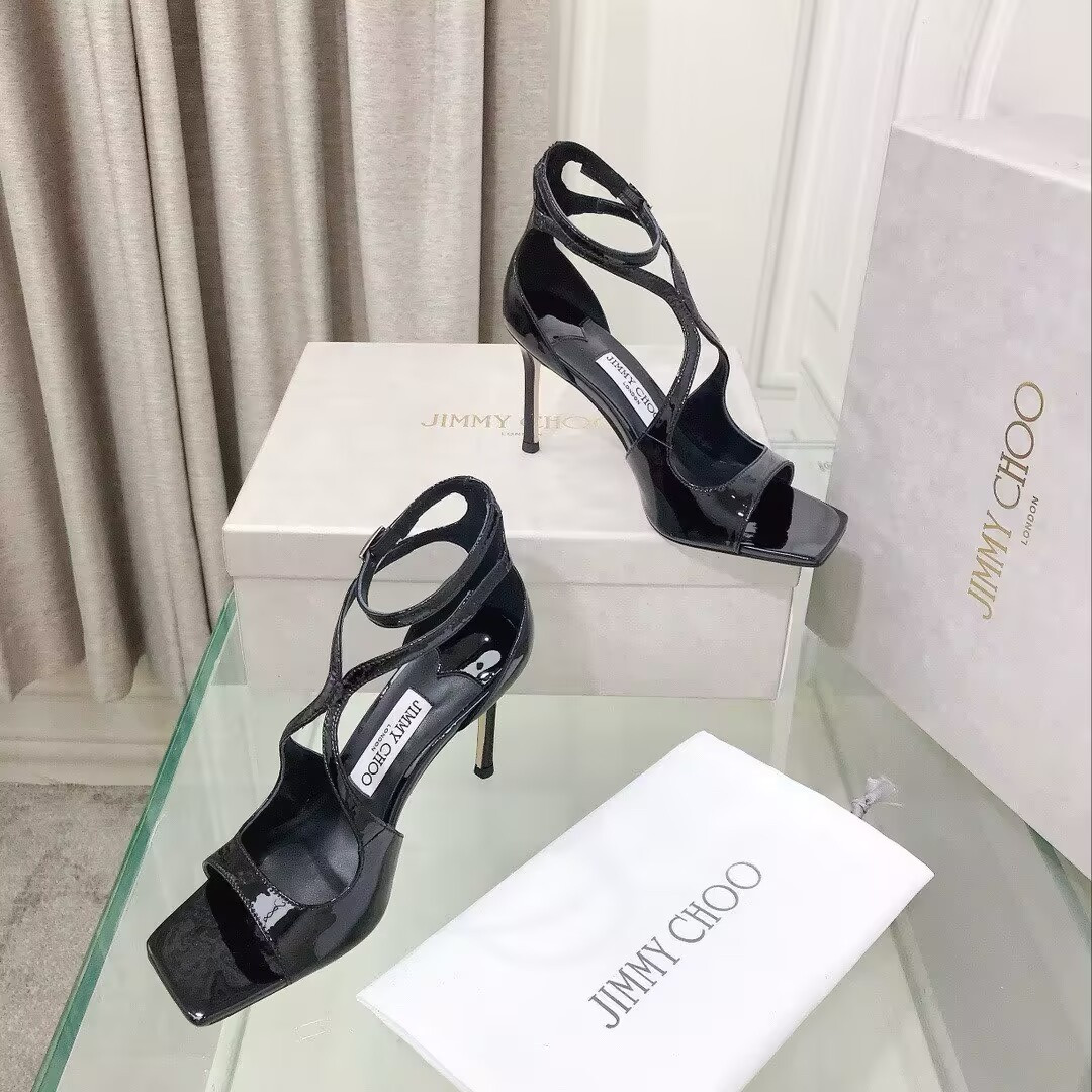 UA J1m*y Ch00 Azia patent leather high-heeled sandals 8.5cm Heel