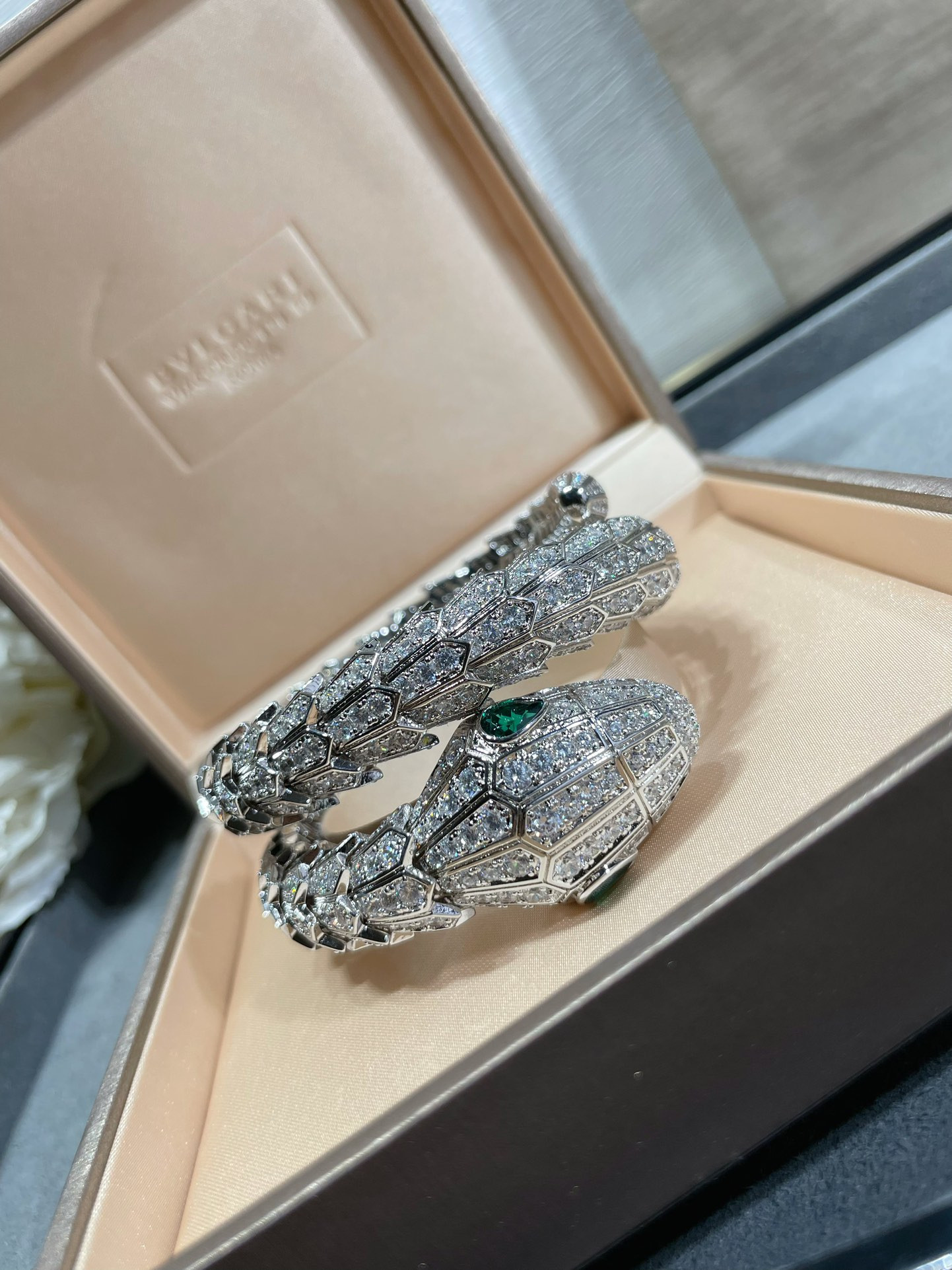 Bv1g*ai Large three-circle full-D1am0nd snake Bracelet