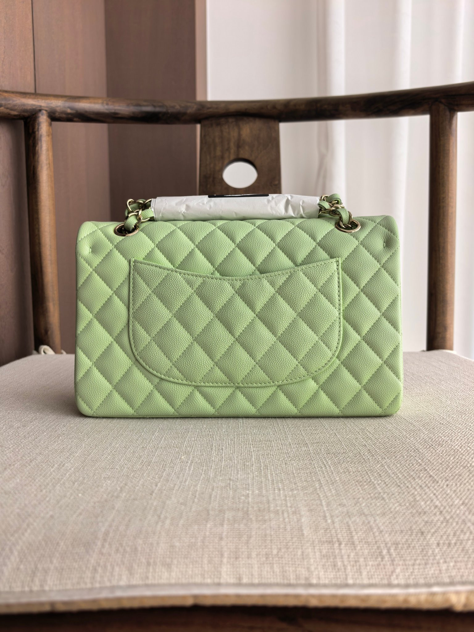 Ch**el Classic Flap Mint Green Bag with Light Gold Hardware A01112 15.5x25.5x6cm