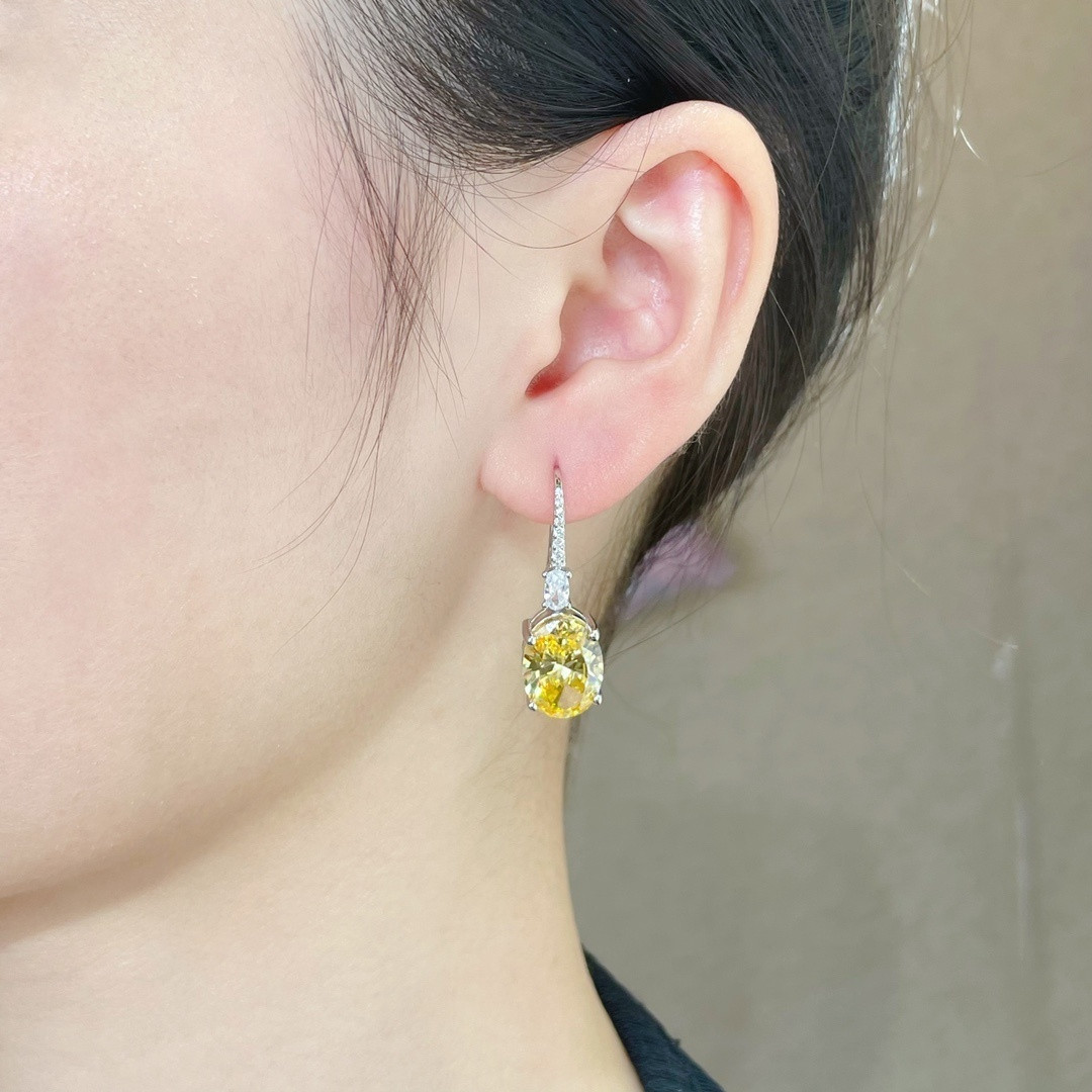 Graff Oval Yellow D1am0nd Earrings Ag925
