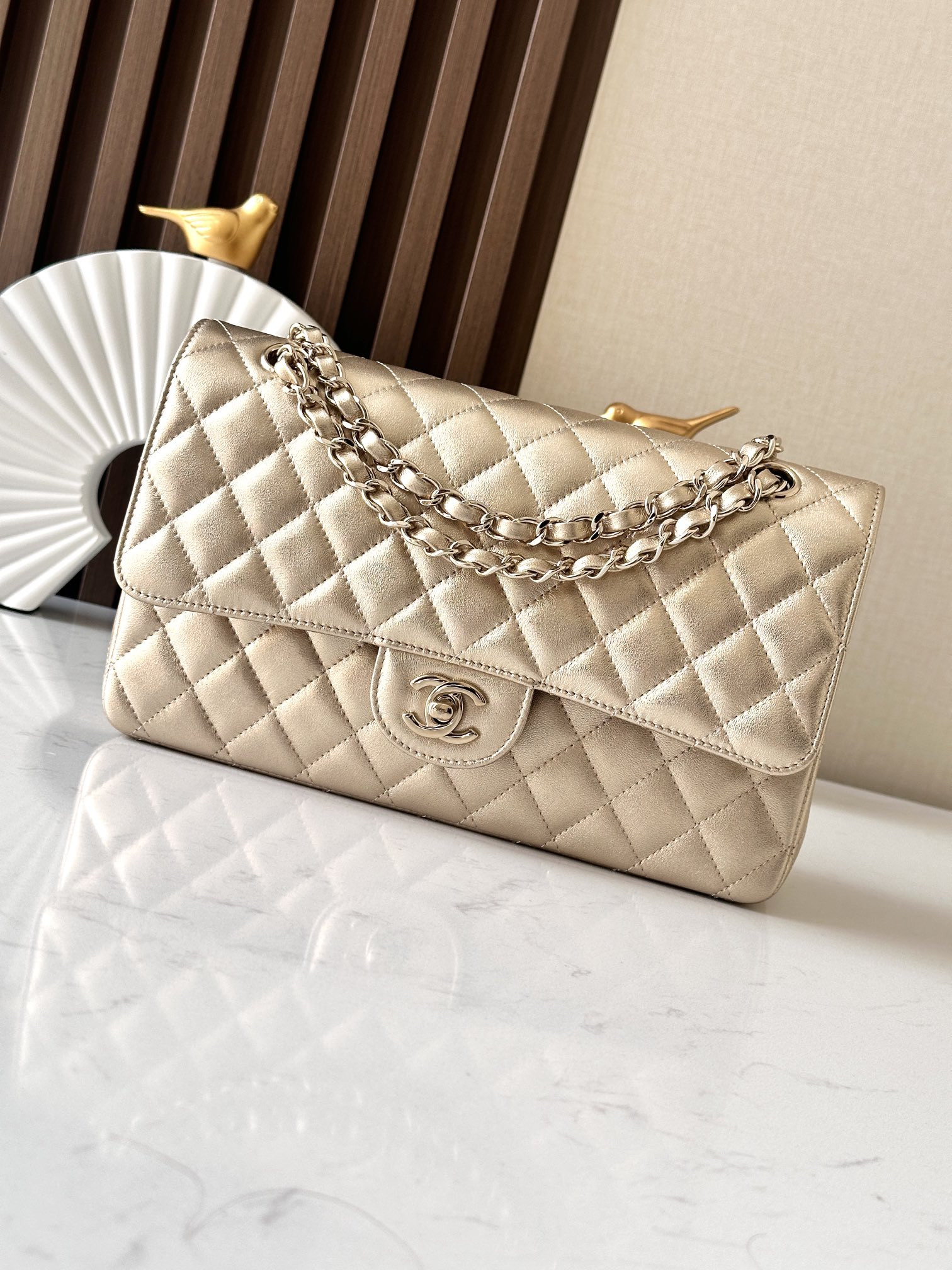 Ch**el Classic Flap a01112 Gold 15.5×25.5×6.5cm