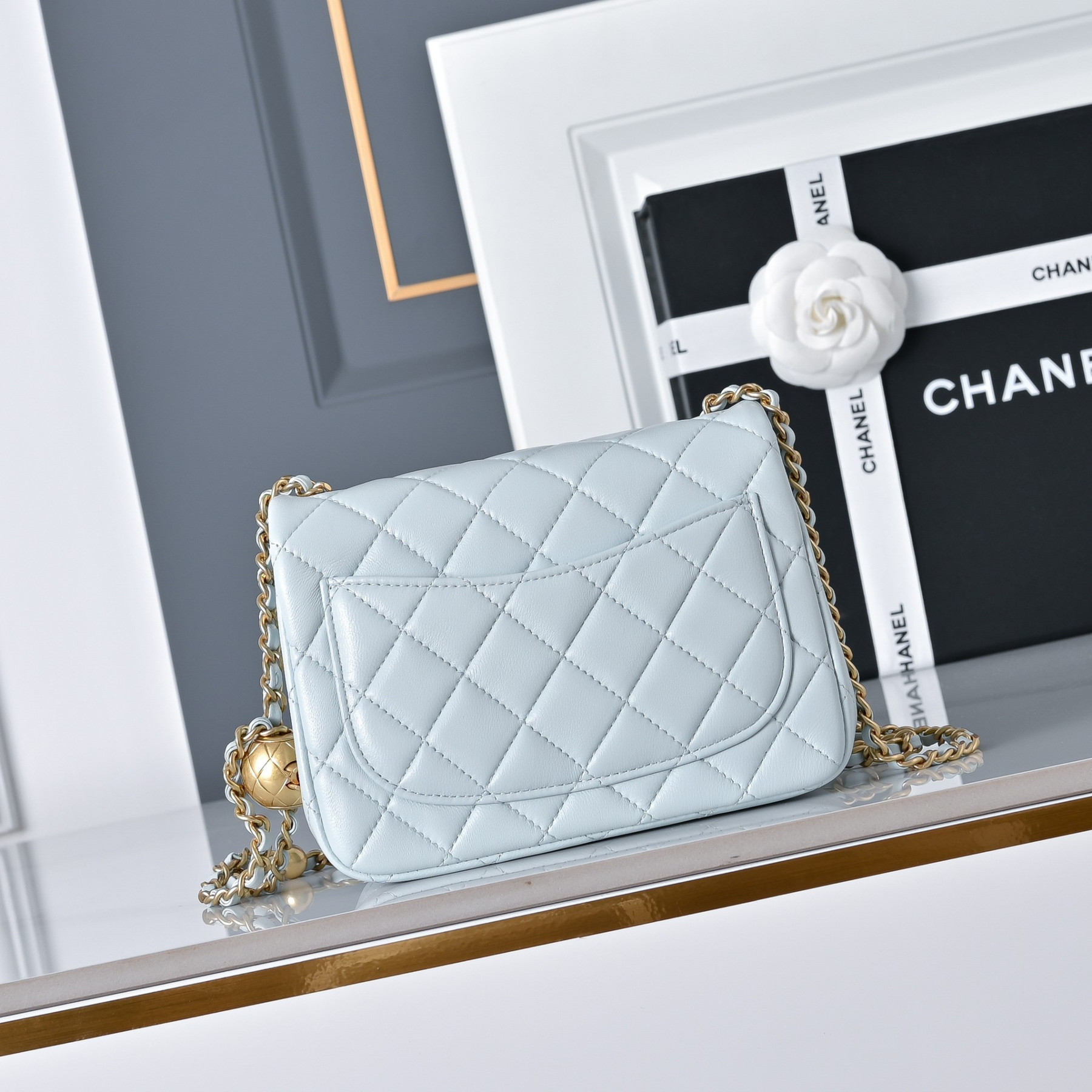 Ch**el Mini Flap Bag Light Blue AS1786 13.5x17x8cm