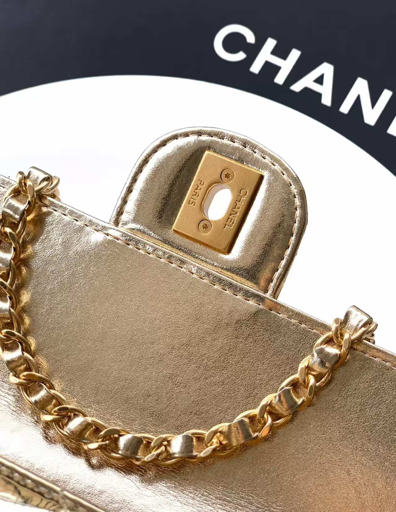 Ch**el Large Flap Bag with Top Handle 12.5x30x5cm