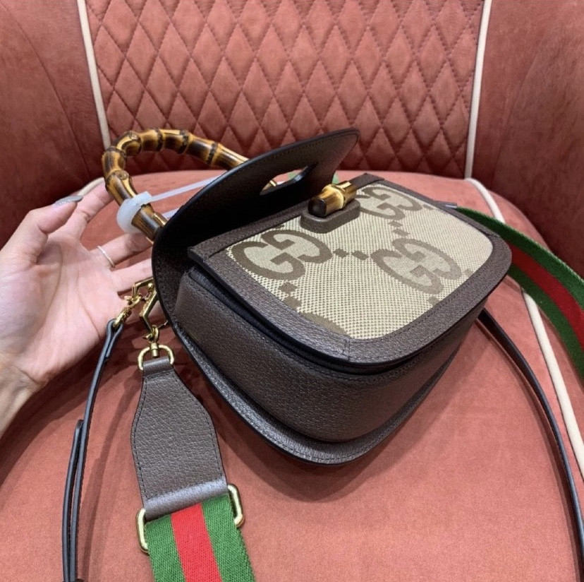Gvc*1 Small Bamboo Handbag with S*per Double G Pattern