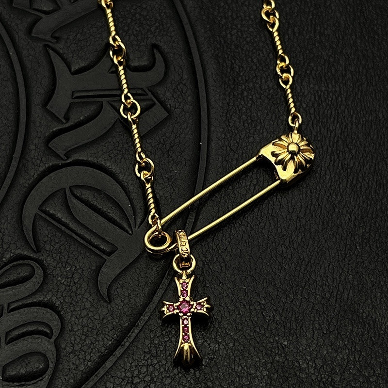 Ch*0me He**ts Twisted Cross Pin Necklace (Chain length 45+5cm)