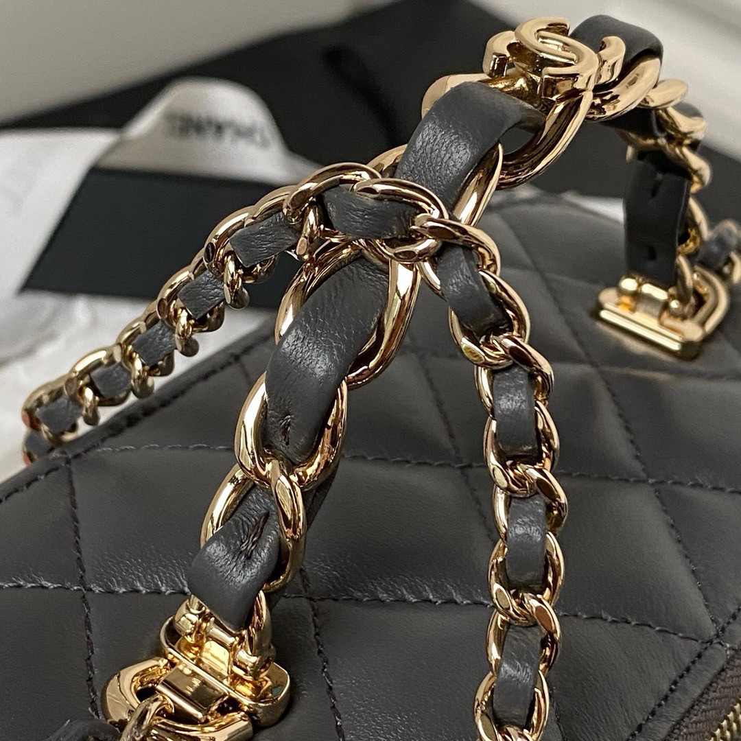 Ch**el Walnut Gold Ball Chain with Makeup Mirror Lamb Leather Square Box Shoulder Bag Women