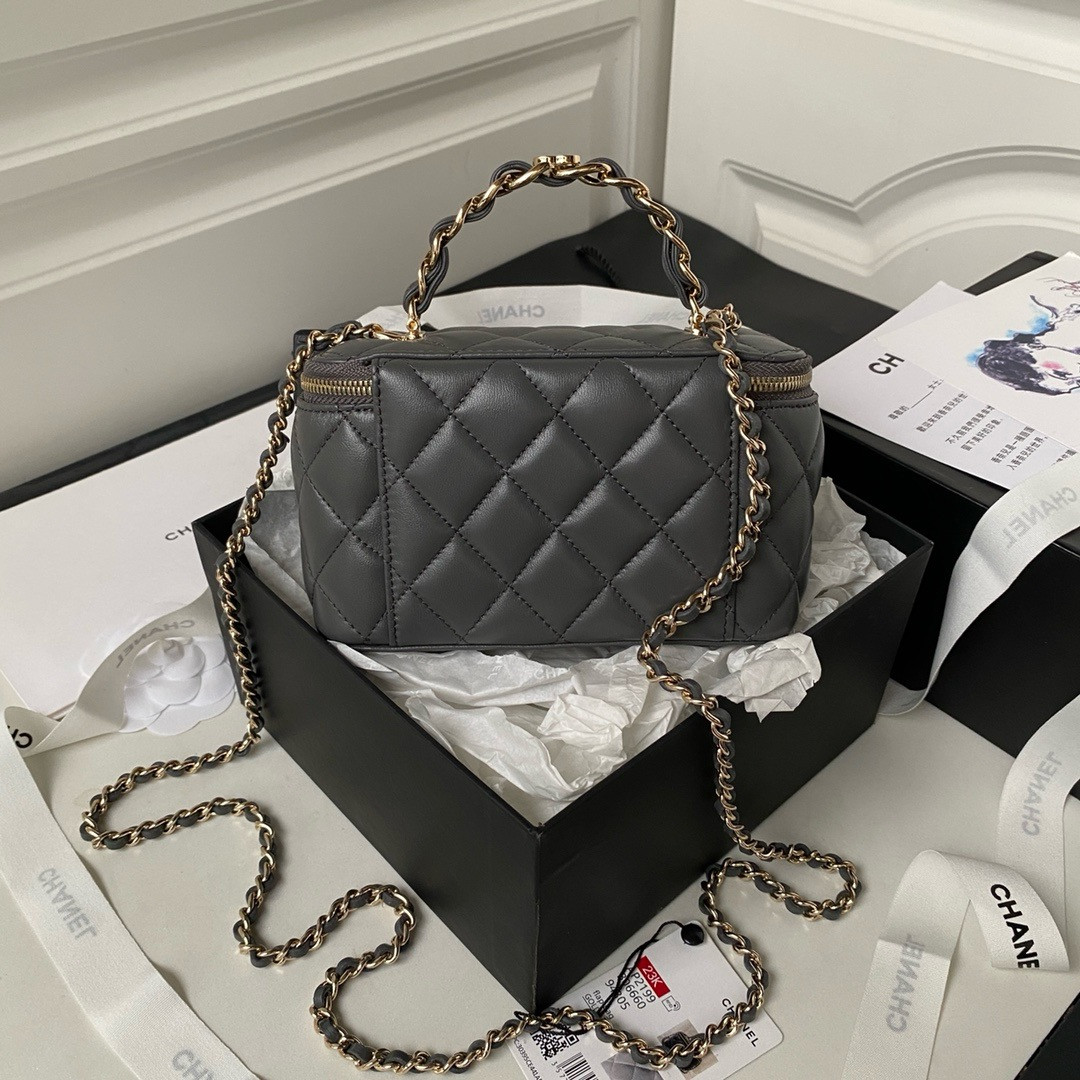 Ch**el Walnut Gold Ball Chain with Makeup Mirror Lamb Leather Square Box Shoulder Bag Women